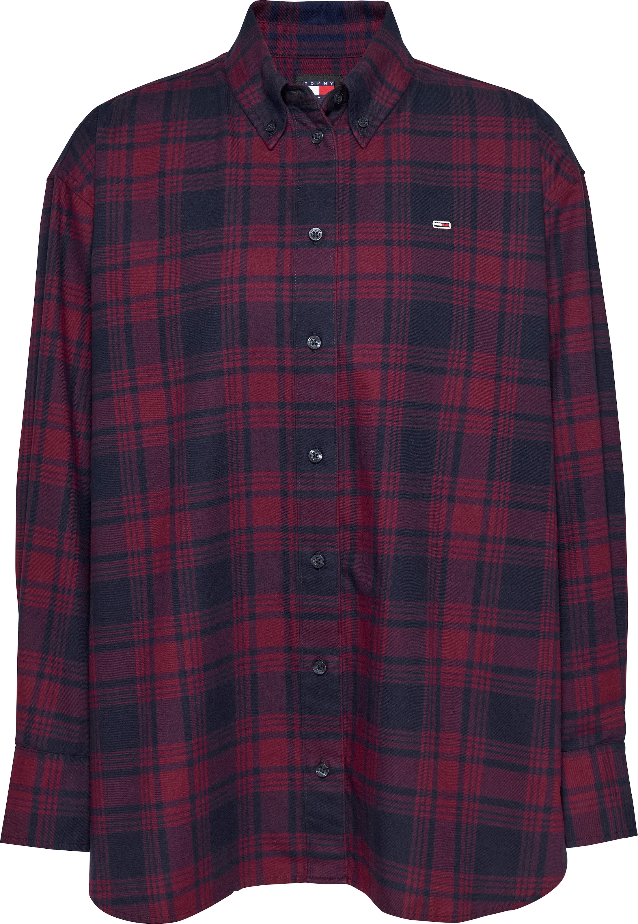 Tommy Jeans Curve Hemdbluse »TJW RLX TARTAN CHECK SHIRT EXT«, in Großen Größen mit Logostickerei