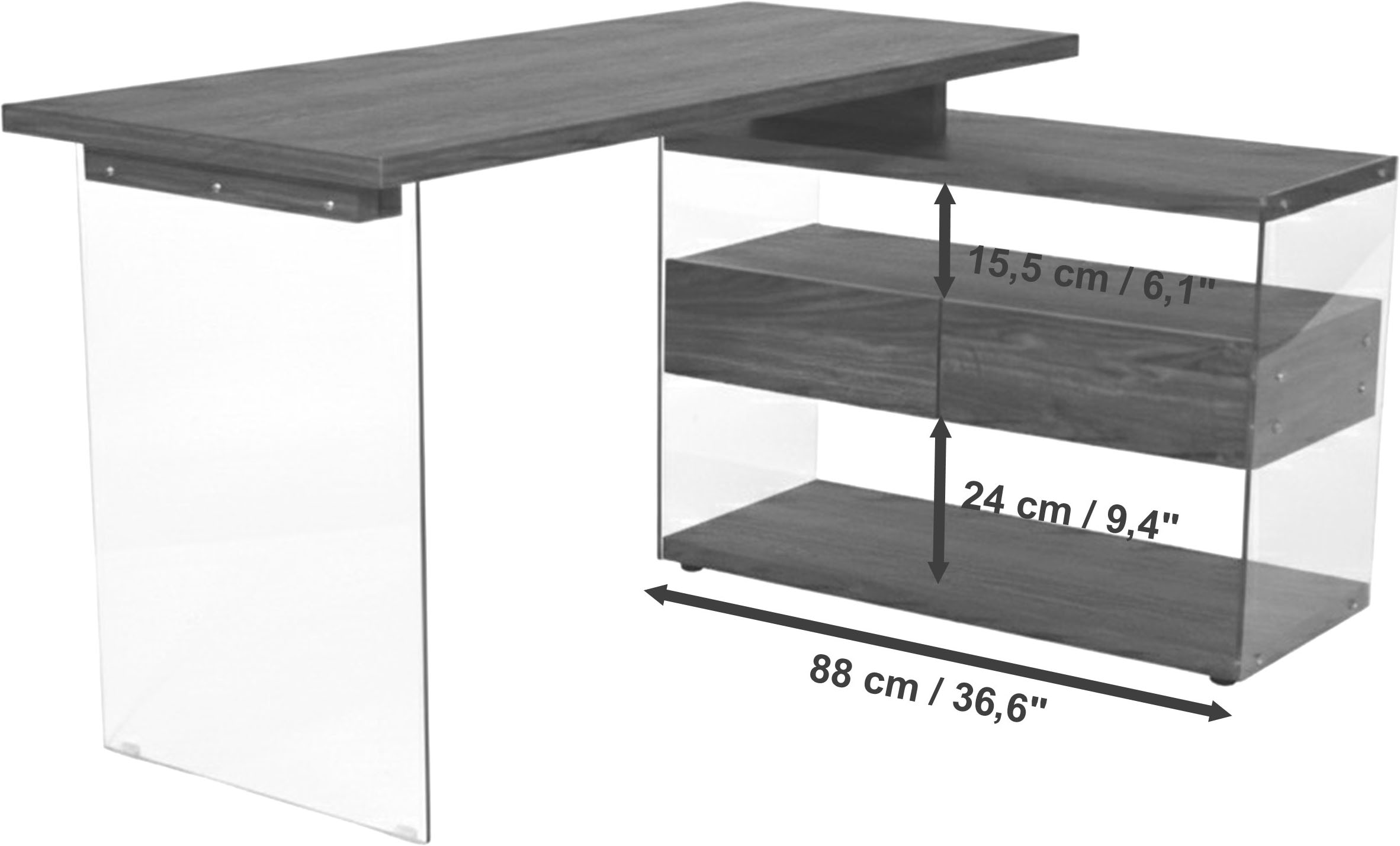 Jahnke Eckschreibtisch »LUX C 15 E« Eckschreibtisch,Glas,wechselseitig montierbar,2 Schubladen,B:145 cm