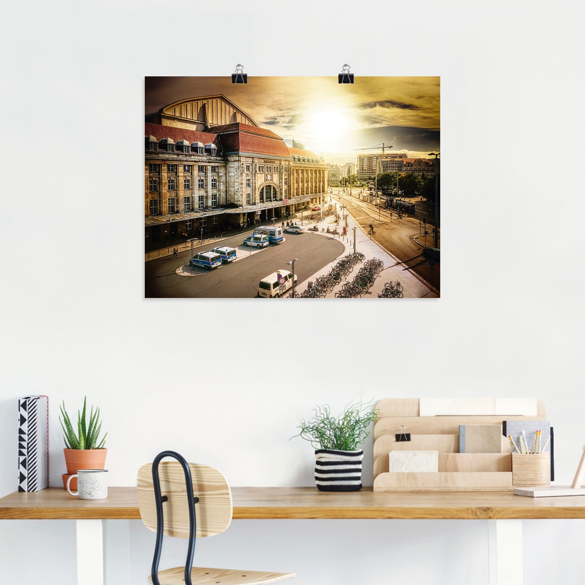 Artland Wandbild »Hauptbahnhof Leipzig im Sonnenuntergang«, Gebäude, (1 St.), als Alubild, Leinwandbild, Wandaufkleber oder Poster in versch. Größen