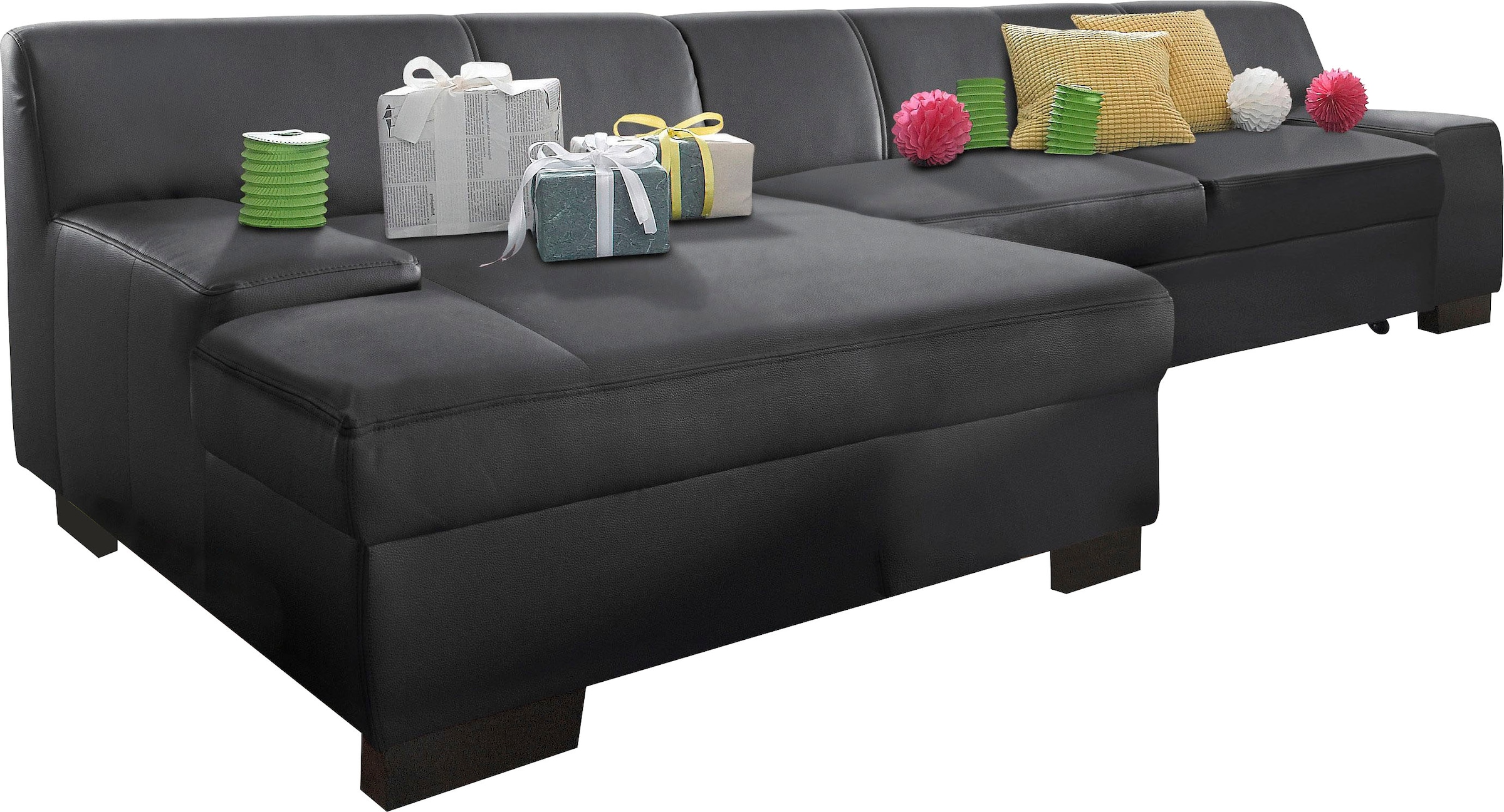 DOMO collection Ecksofa »Norma, elegant und modern, mit flachen Armlehnen, L-Form«, wahlweise mit Bettfunktion