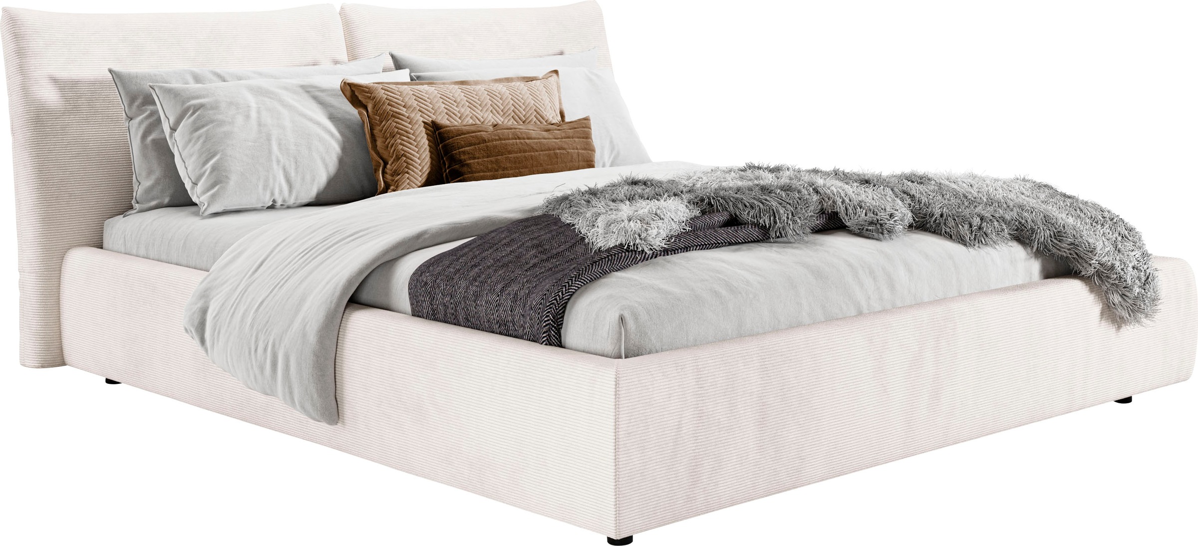 Polsterbett „Priora“, auch in NaturLEDER, Cord, belastbar bis 280kg, auch Überlänge 220 cm, weiss Feincord