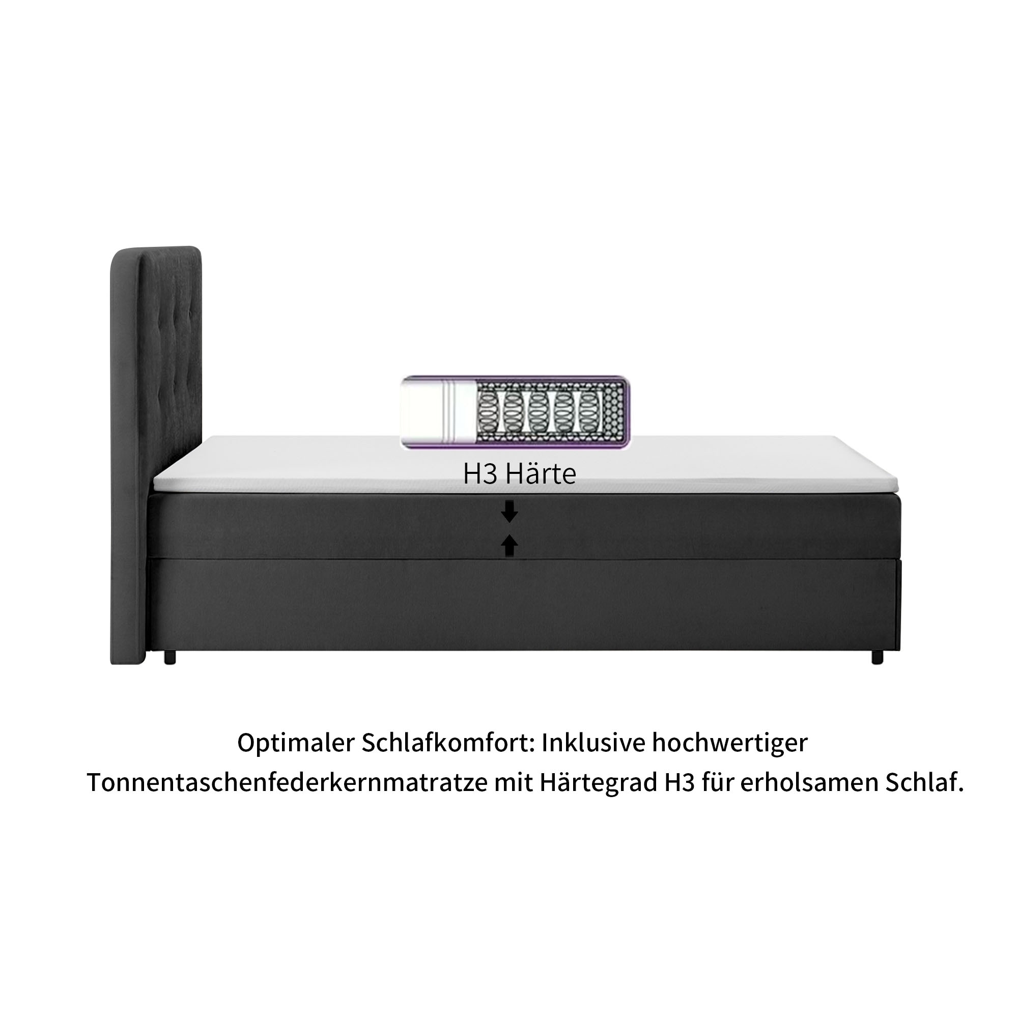 Home affaire Boxbett »AMRUM, Polsterbett mit Bettkasten, inkl. Taschenfederkernmatratze H3« mit Kaltschaumtopper, Chenille-Bezug, 120x200 & 180x200 cm