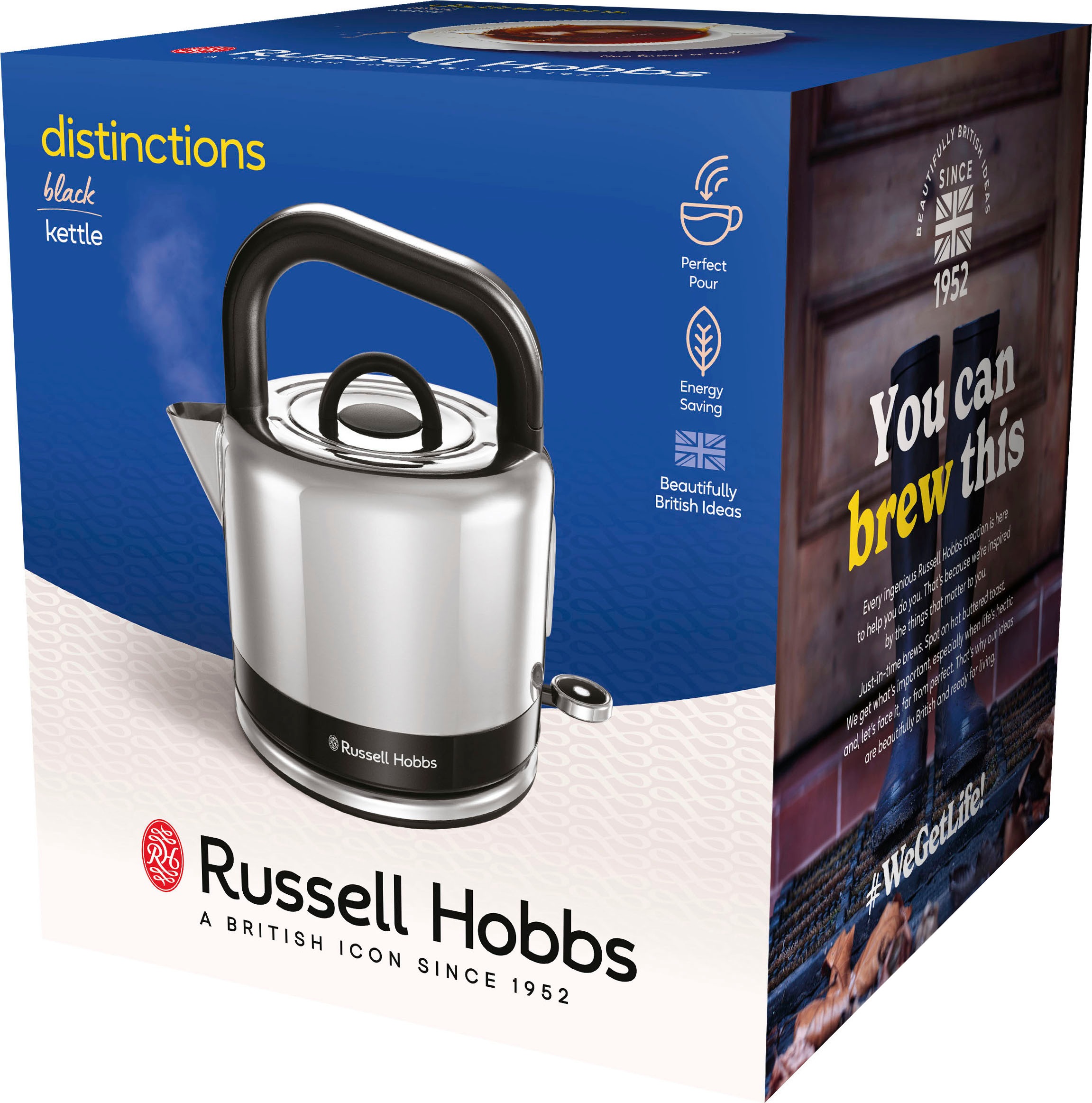 RUSSELL HOBBS Wasserkocher »Distinctions, schwarz 26420-70«, 1,5 l, 1350 W, Edelstahl mit polierten Akzenten, Schnellkochfunktion, energiesparend