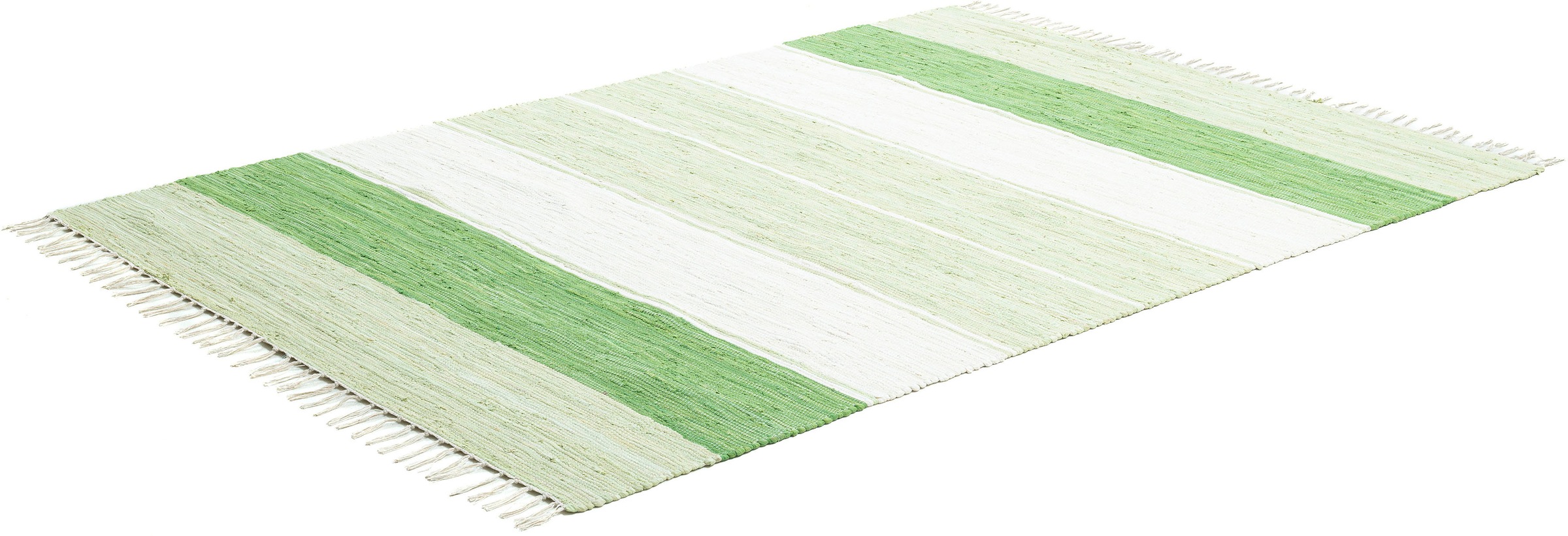 THEKO Teppich »Stripe Cotton«, Raten handgewebt, Flachgewebe, reine rechteckig, Baumwolle, kaufen mit auf gestreift, Fransen