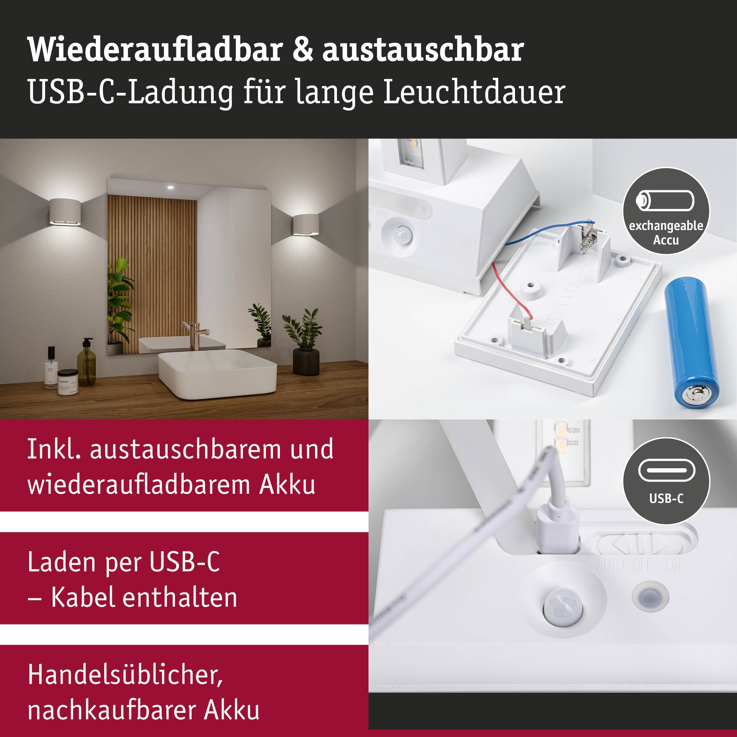 Paulmann LED Wandleuchte »Nyora IP44 2W« LED-Modul 2 Stk. Dämmerungsgesteuerter Bewegungsmelder (HF)v