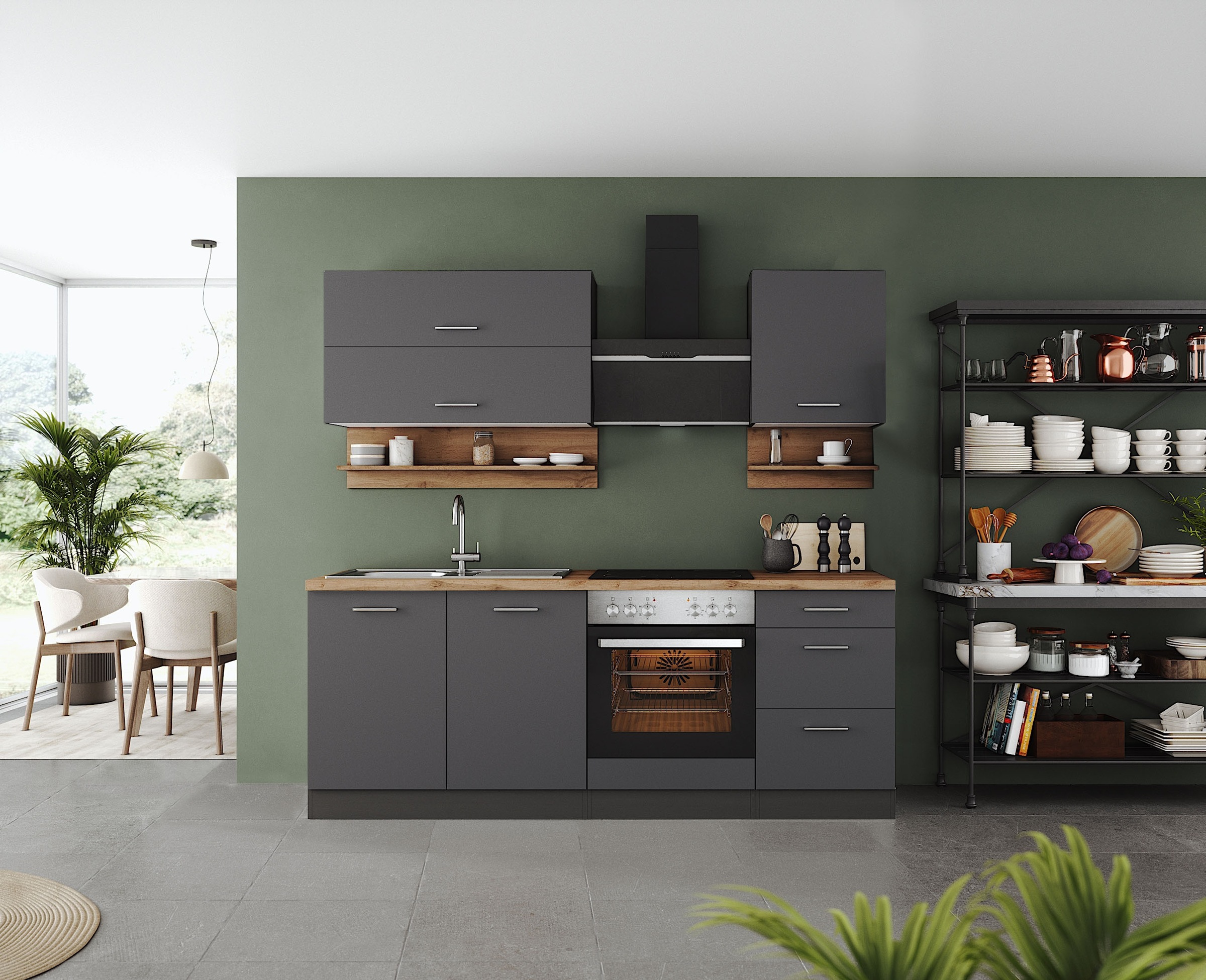 KOCHSTATION Küchenzeile »KS-Milan« 210 cm breit, robuste Metallauszüge, vie günstig online kaufen