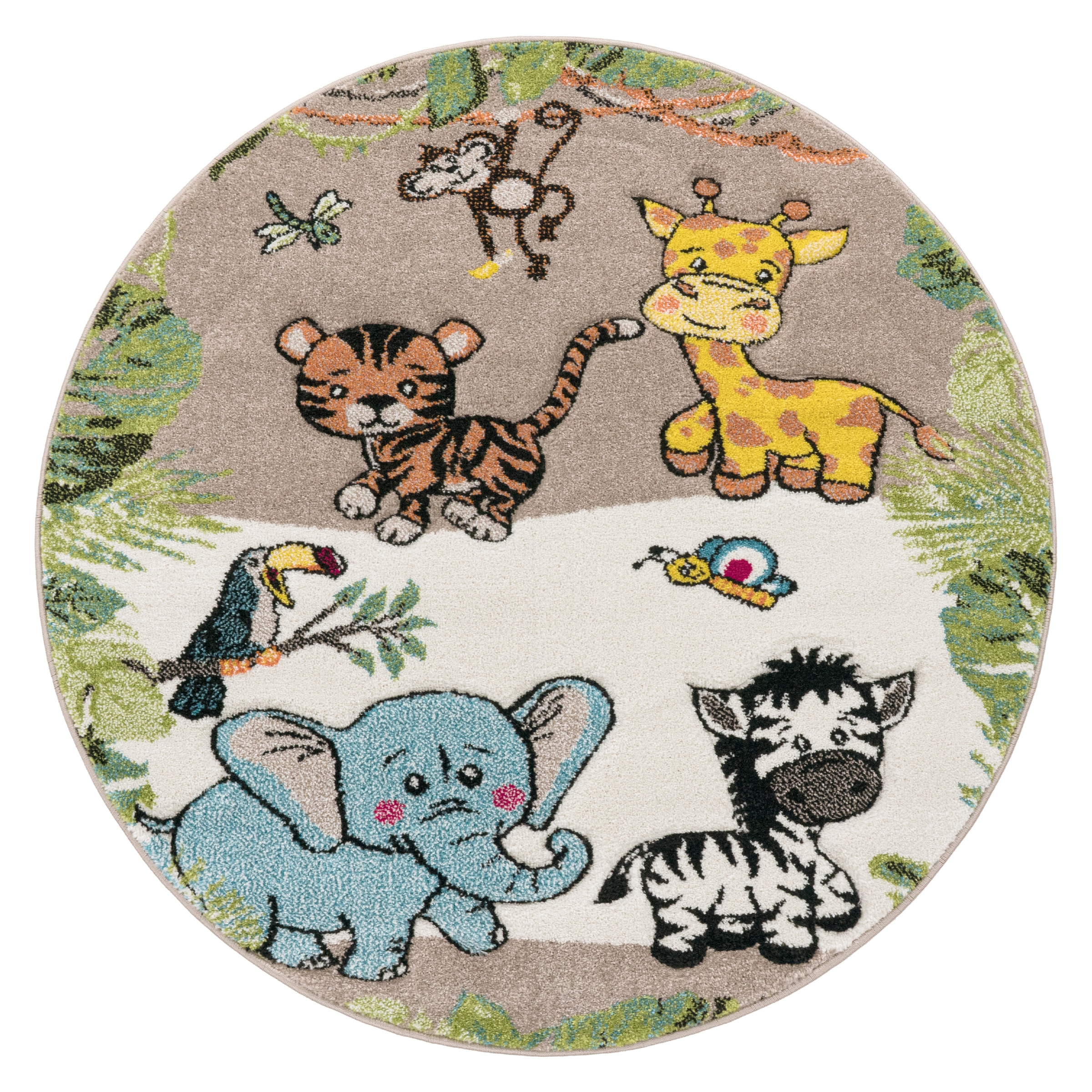 Paco Home Kinderteppich »Diamond 644«, rund, 18 mm Höhe, Kurzflor, 3D-Design, Motiv Dschungel Tiere, Kinderzimmer