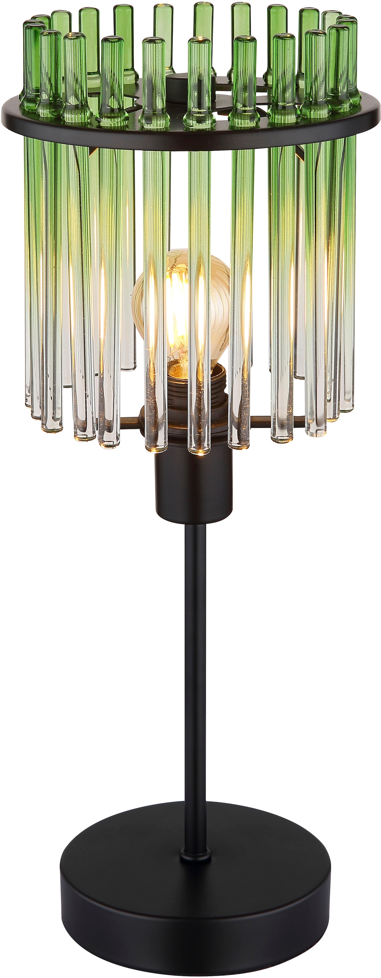 GLOBO LIGHTING Tischleuchte »GORLEY« E14 1 Stk. Tischlampe schwarz Glasstäbe grün klar verlaufend elegant