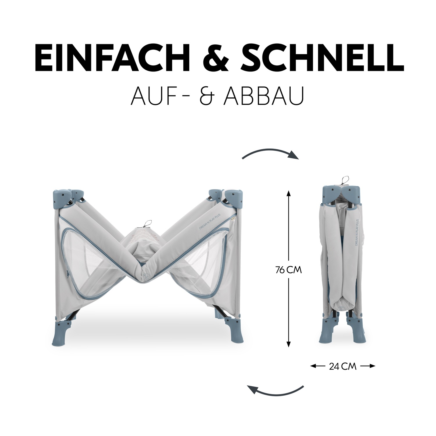 Hauck Baby-Reisebett »Dream N Play Plus, Dusty Blue«, Vorderausstieg
