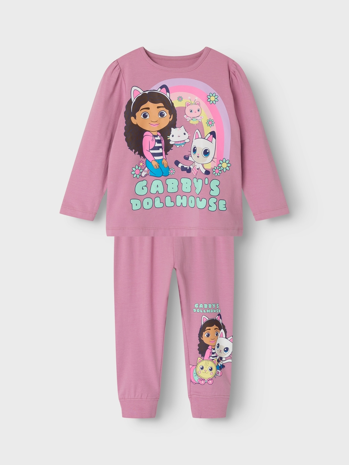 Name It Schlafanzug »NMFSABA GABBY LS NIGHTSET NOOS SKY«, (Set, 2 tlg.), mit süßen Motiven