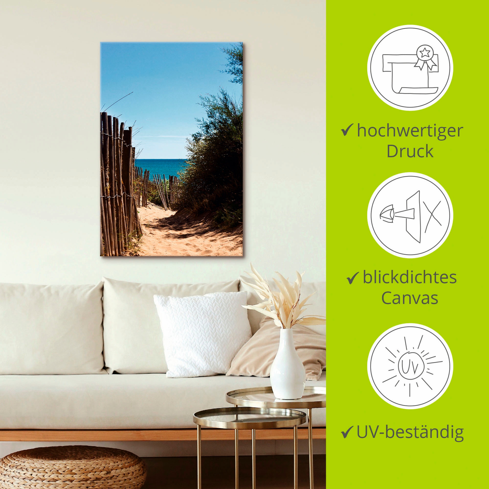 Artland Leinwandbild »Strandzugang zum Serignan Plage«, Strand, (1 St.), auf Keilrahmen gespannt