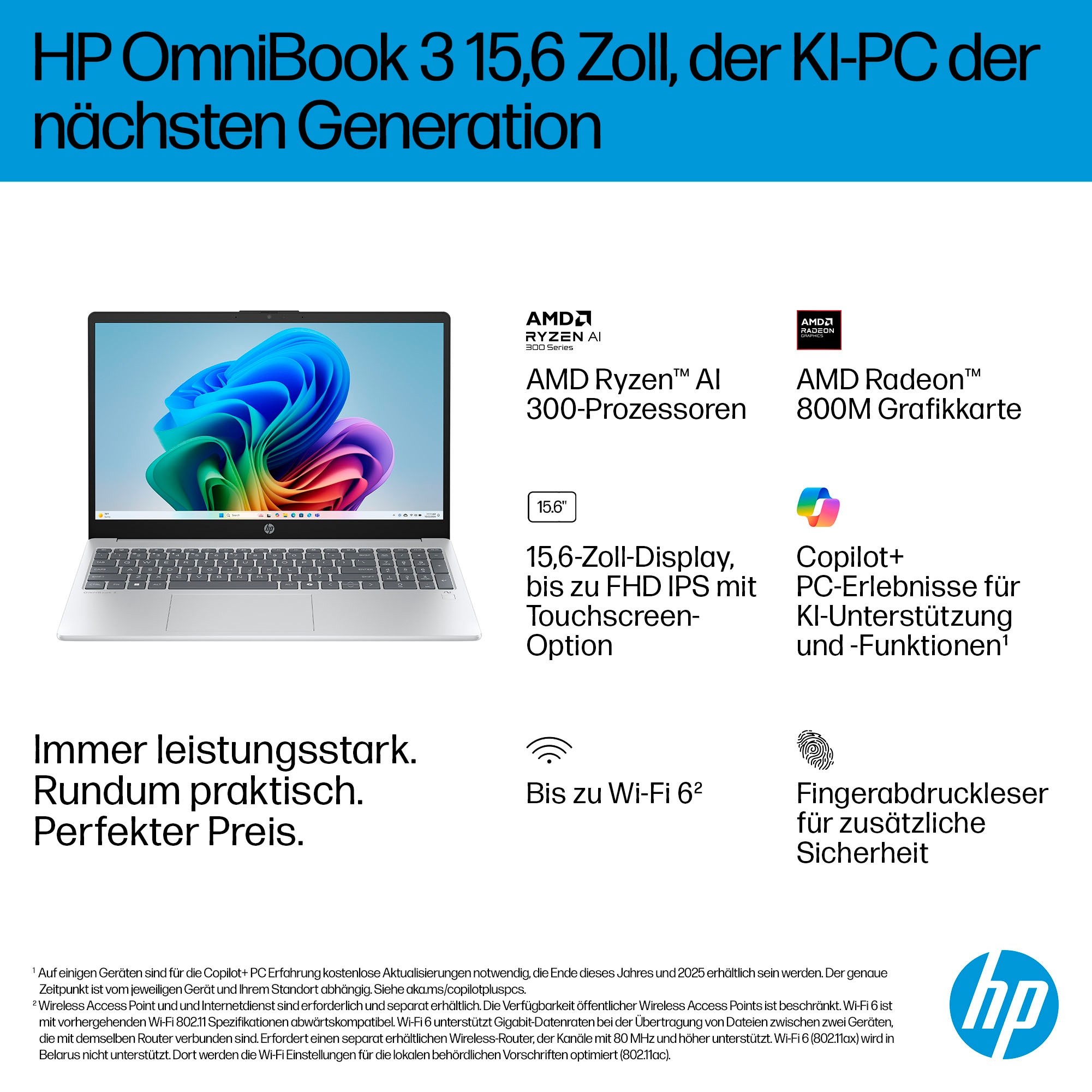 HP Notebook »OmniBook 3 NG AI« 39,62 cm / 15,6 AMD Ryzen™ AI 7 Radeon 860M 1.000 GB SSD