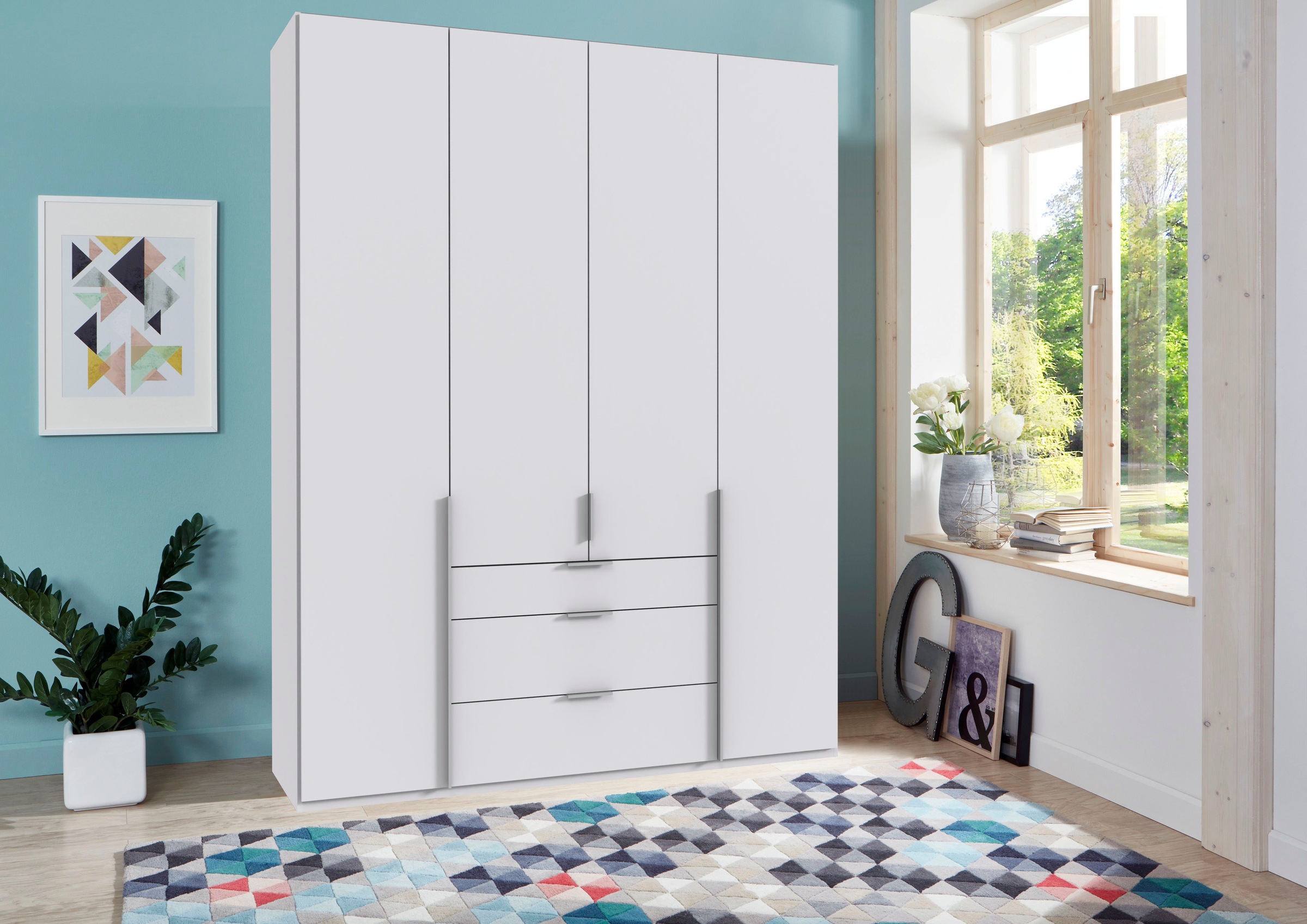 Wimex Drehtürenschrank »Mugano, 135 oder 180cm breit, 208 oder 236cm hoch, Made in Germany«, (mit langen Griffstangen aus Metall), wahlweise mit oder ohne Spiegel, mit Schubladen