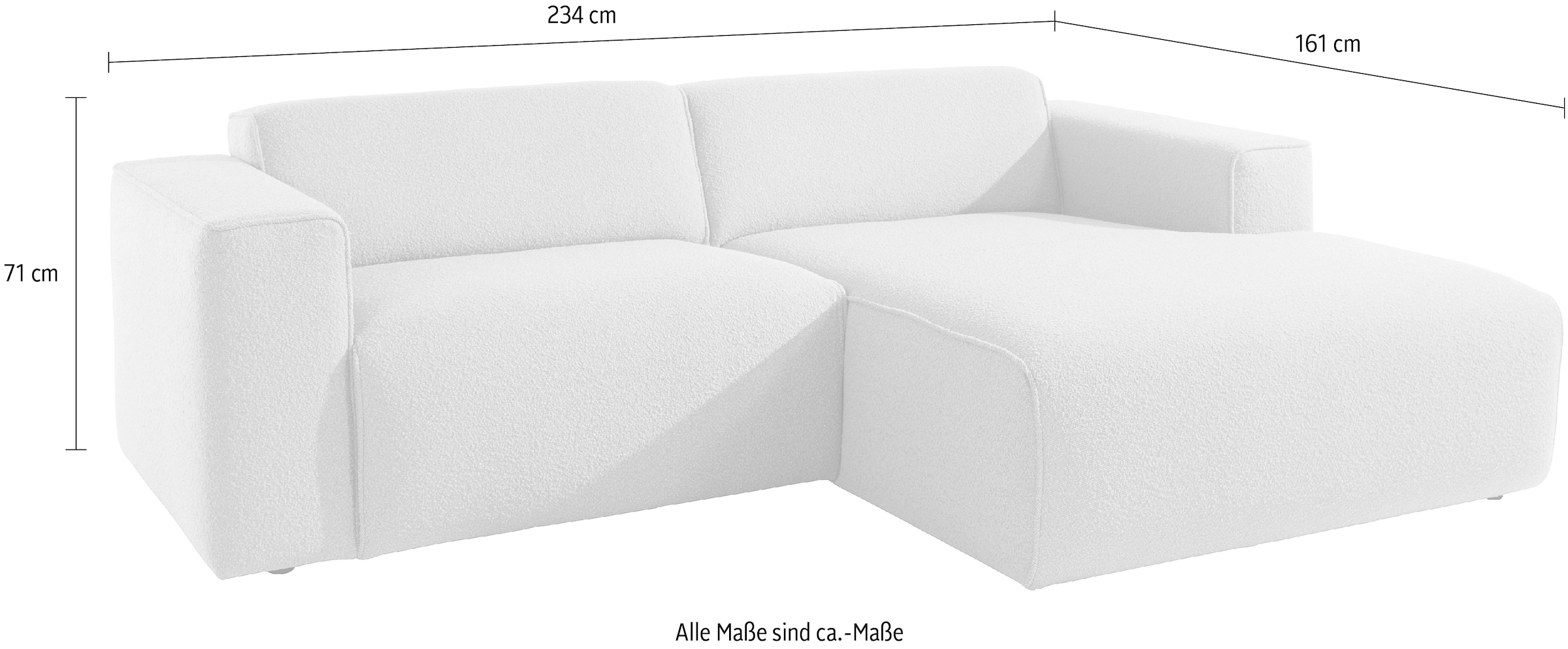 andas Ecksofa »Noord mit Kedernaht, Breite 234 cm«, Cord, Struktur, Webstoff, mit Wellenunterfederung, Massivholzrahmen