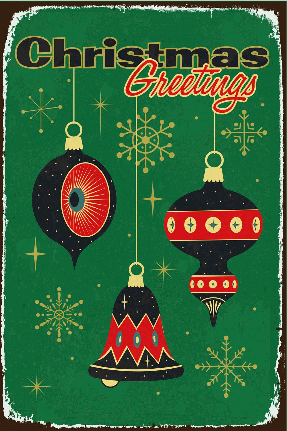 queence Metallbild »Christmas Greetings«, Weihnachten-Weihnachtsbaumkugel-Schriftzug-Schriftzüge, (1 St.), Stahlschilder