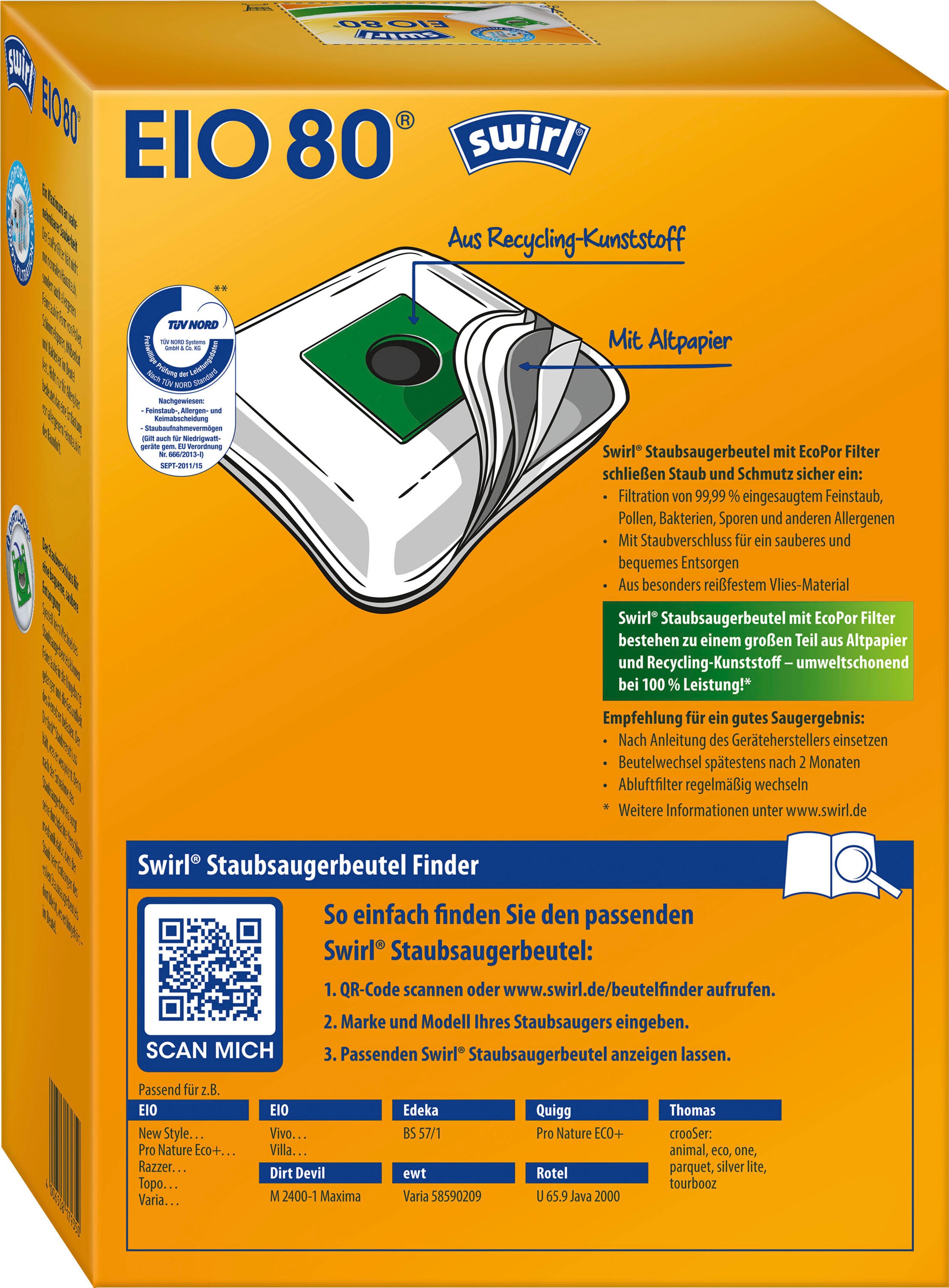 Swirl Staubsaugerbeutel »EIO 80 für EIO, Koenic und Quigg«, (Packung), 4er- Pack