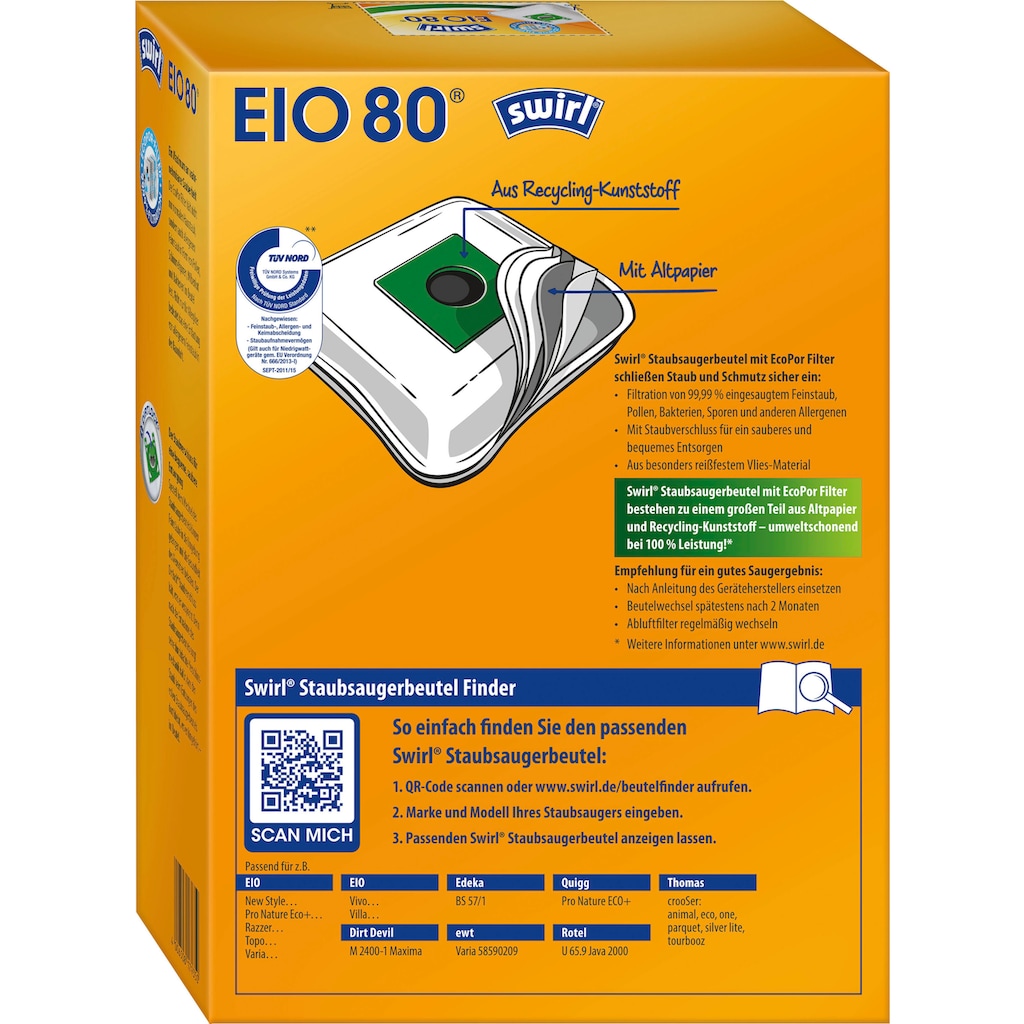 Swirl Staubsaugerbeutel »EIO 80 für EIO, Koenic und Quigg«, (Packung)