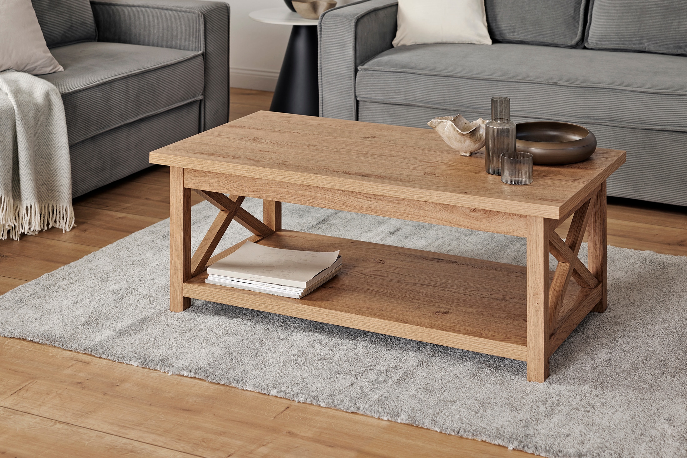Jahnke Couchtisch »CHALET COFFEE«, (1 St.), Couchtisch, Kaffetisch, mit Ablageboden, Landhausstil, X-Design