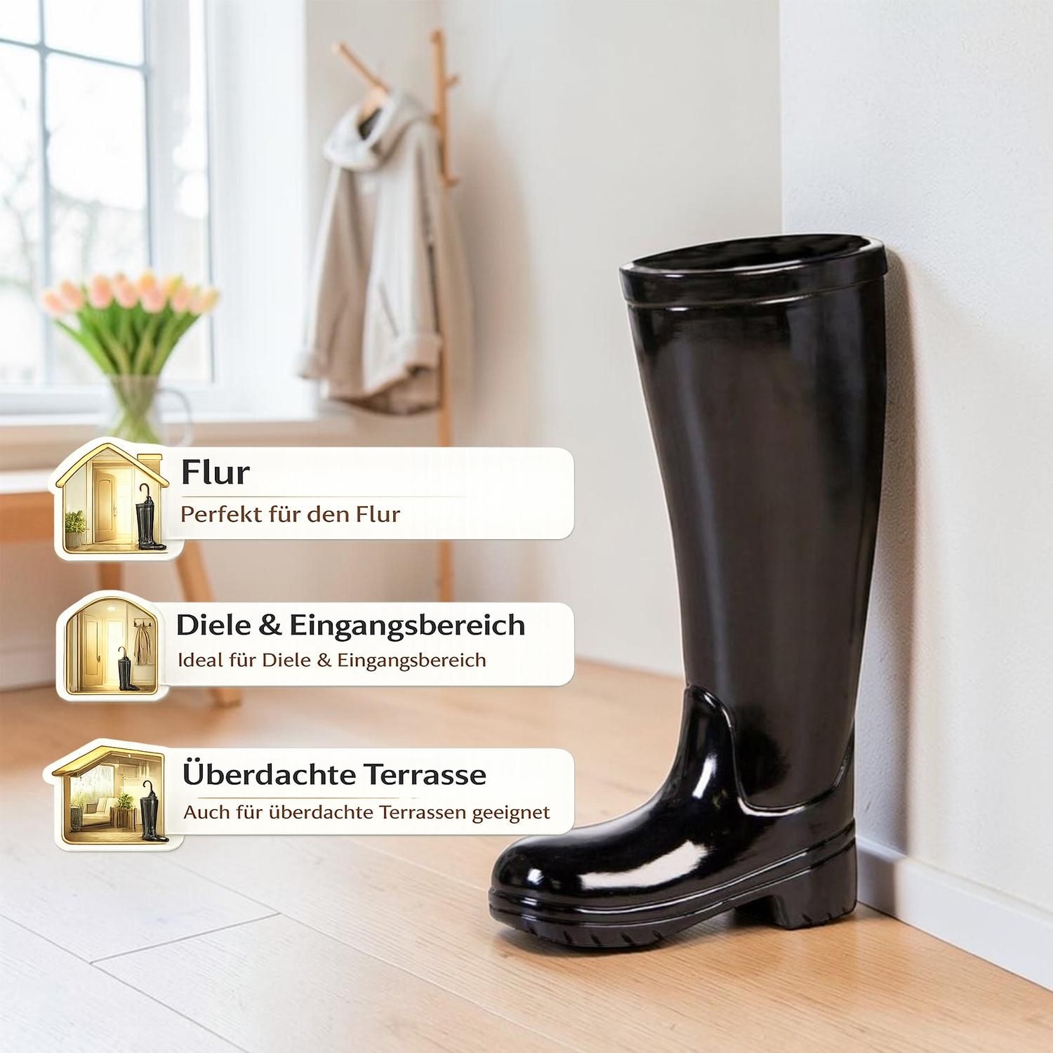 Casablanca by Gilde Schirmständer »Schirmständer Gummistiefel Stiefel schwarz H. 45 cm« Glasierte Keramik, europäische Fertigung, Regenschirmständer