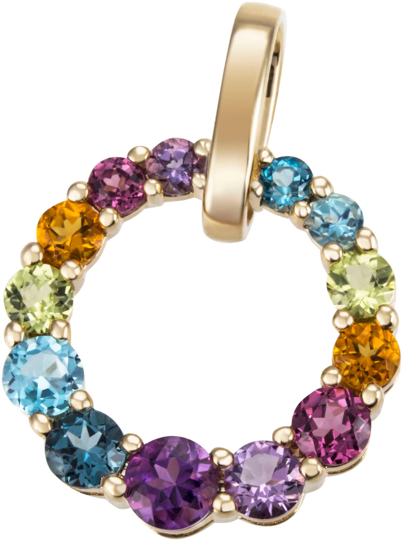 Firetti Kettenanhänger »Schmuck Geschenk Silber 925 Halsschmuck Anhänger Kreis Regenbogen«, mit Topas (behandelt), Amethyst, Citrin, Peridot, Rhodolith, Topas