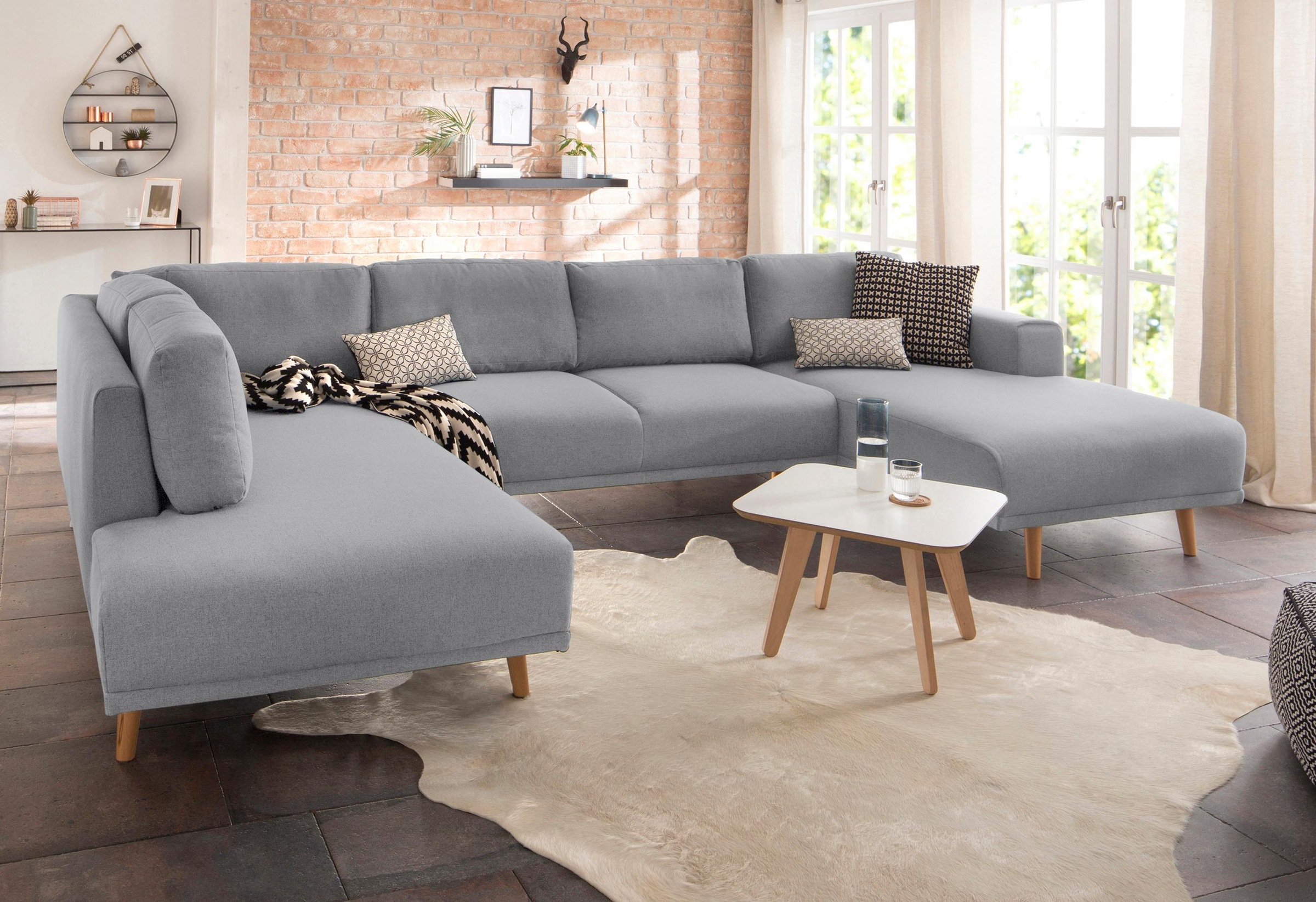 Home affaire Wohnlandschaft »Lasse U-Form«, im scandinavischem Stil mit Holzfüßen