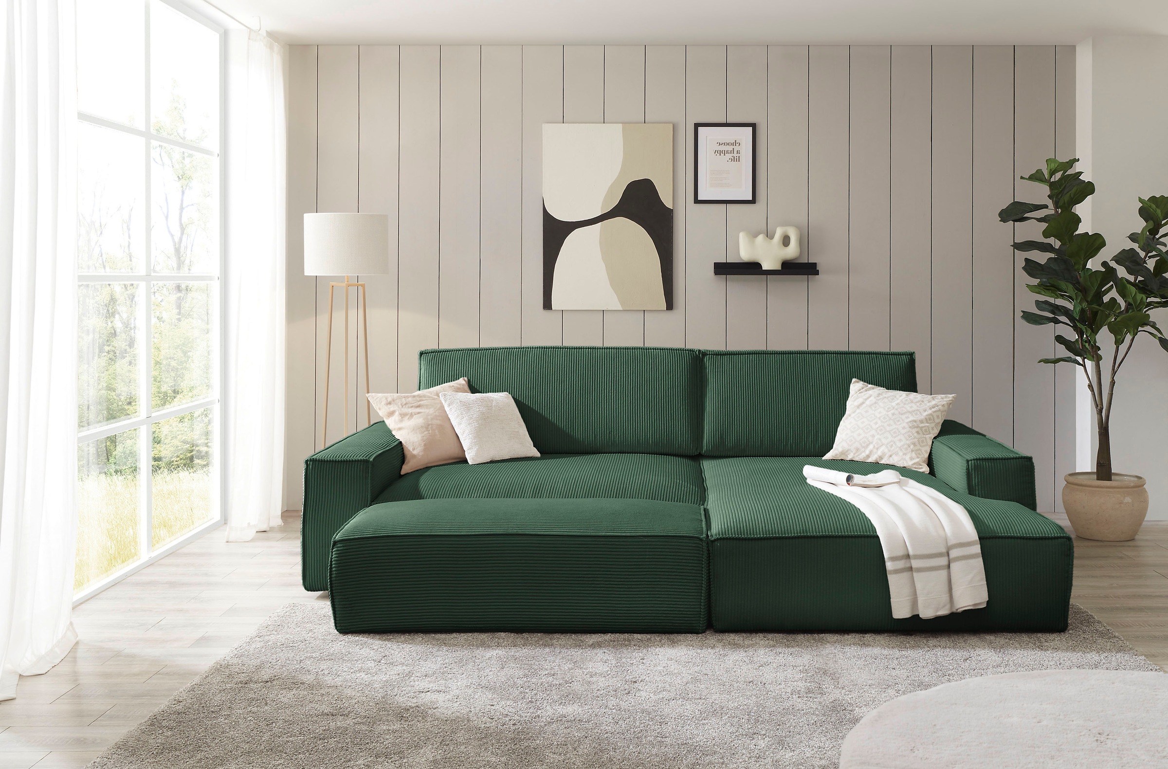 Home affaire Polsterecke »NEU: SHERWOOD XXL tief, L-Form mit Schlaffunktion, Big-Sofa mit Hocker«, (Set, 2 St.), stellbar zum Schlafsofa (Krokodilverbinder), Cord, Leinenoptik