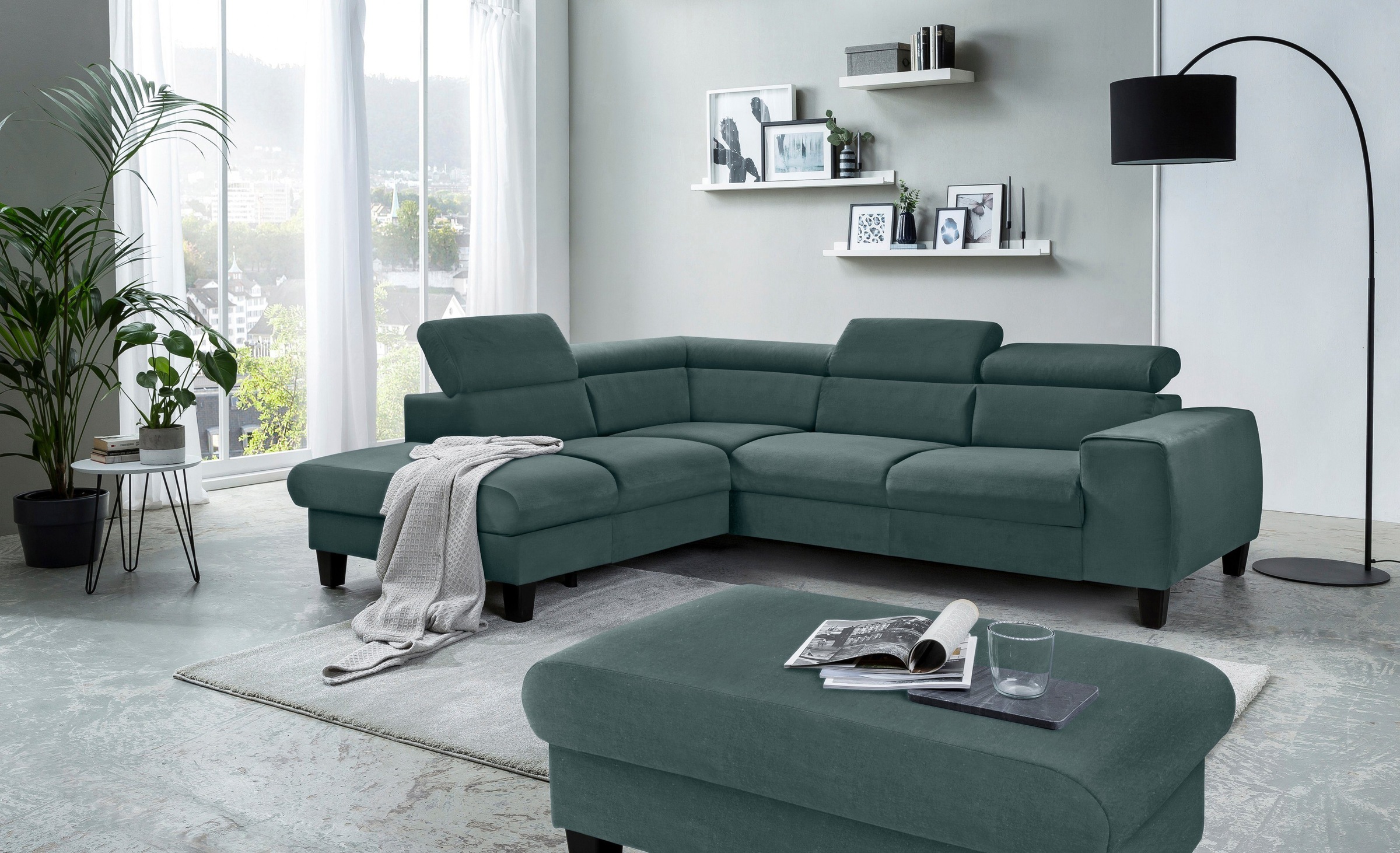 COTTA Polstergarnitur »Morven L-Form«, (Set), Set bestehend aus: Ecksofa mit Kopfteilverstellung & Hocker