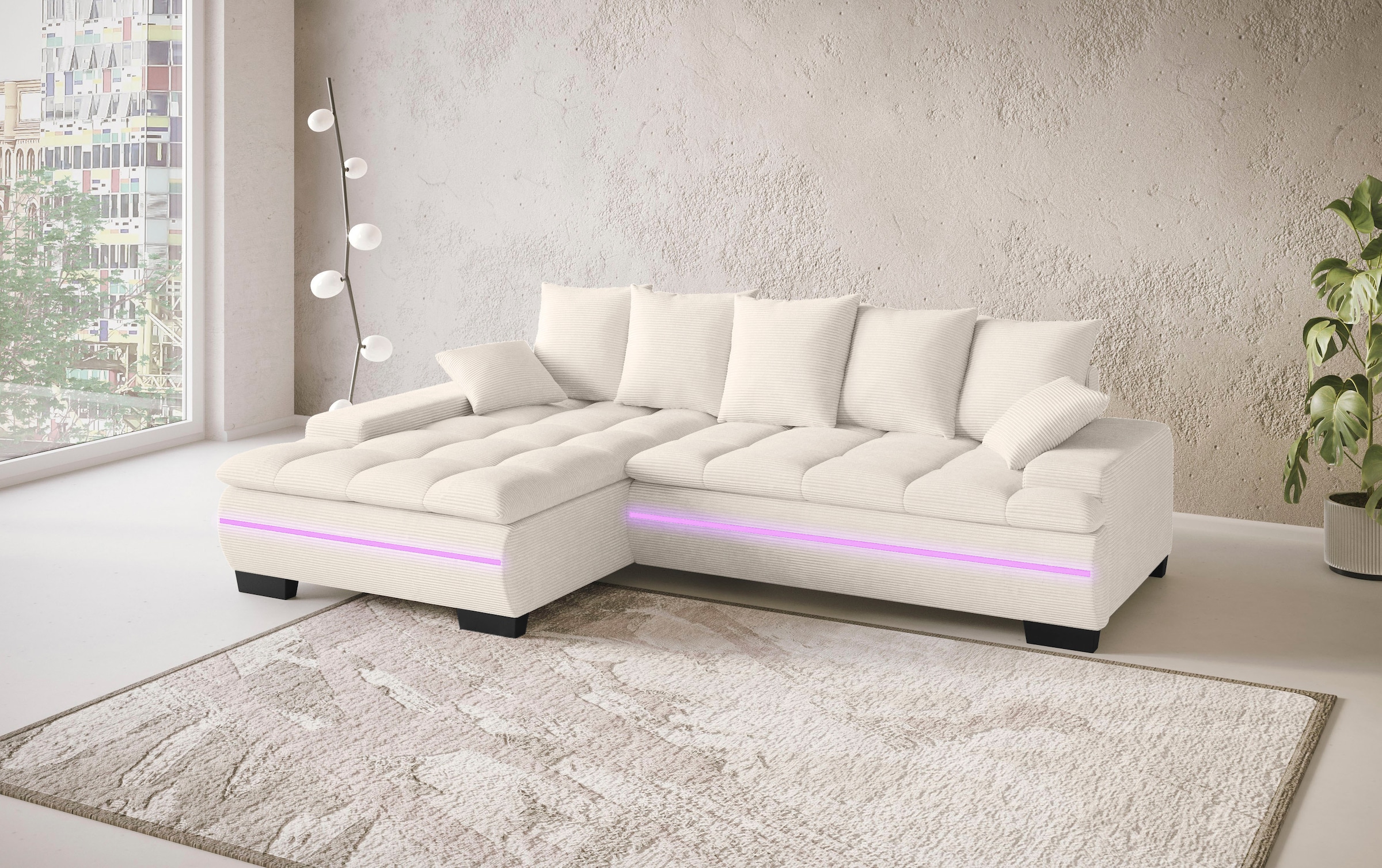 Mr. Couch Ecksofa »Haiti II, L-Form«, RGB-LED Beleuchtung, Kaltschaum, wahlweise mit Bett, Bettkasten