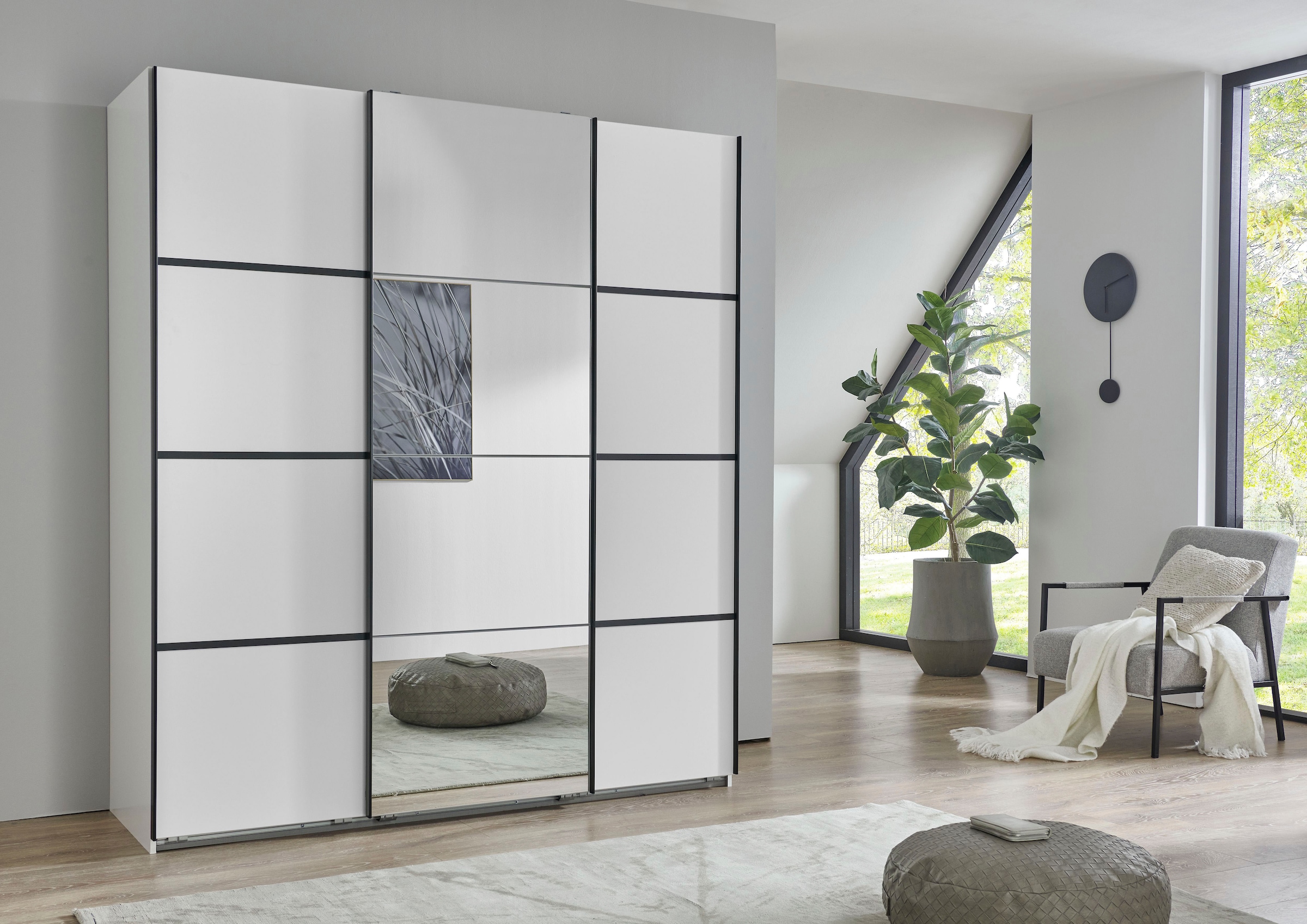 Wimex Schwebetürenschrank »Jork Kleiderschrank mit Spiegel, schwarze Metallgriffe«, Schrank in verschiedenen Größen und Innenausstattungsvarianten