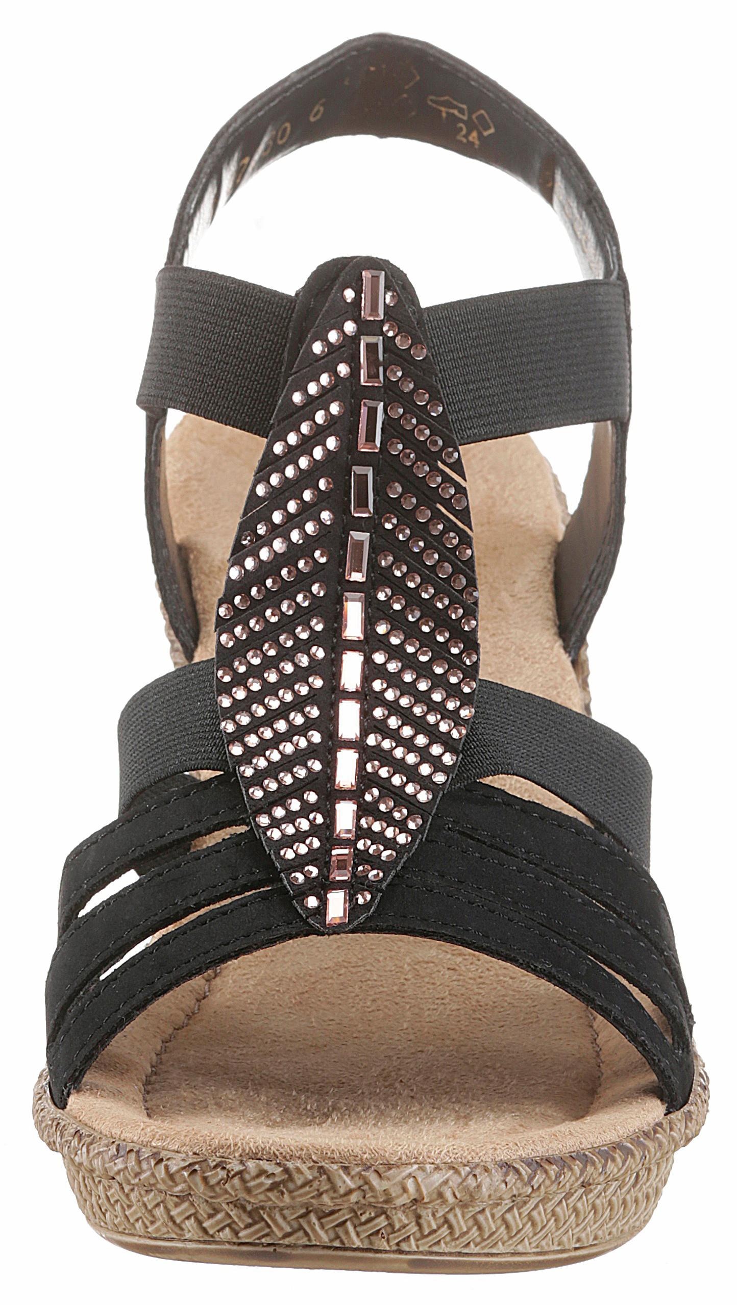 Rieker Sandalette  , Sommerschuh, Sandale, Plateauabsatz, mit Strass-Steinchen verziert