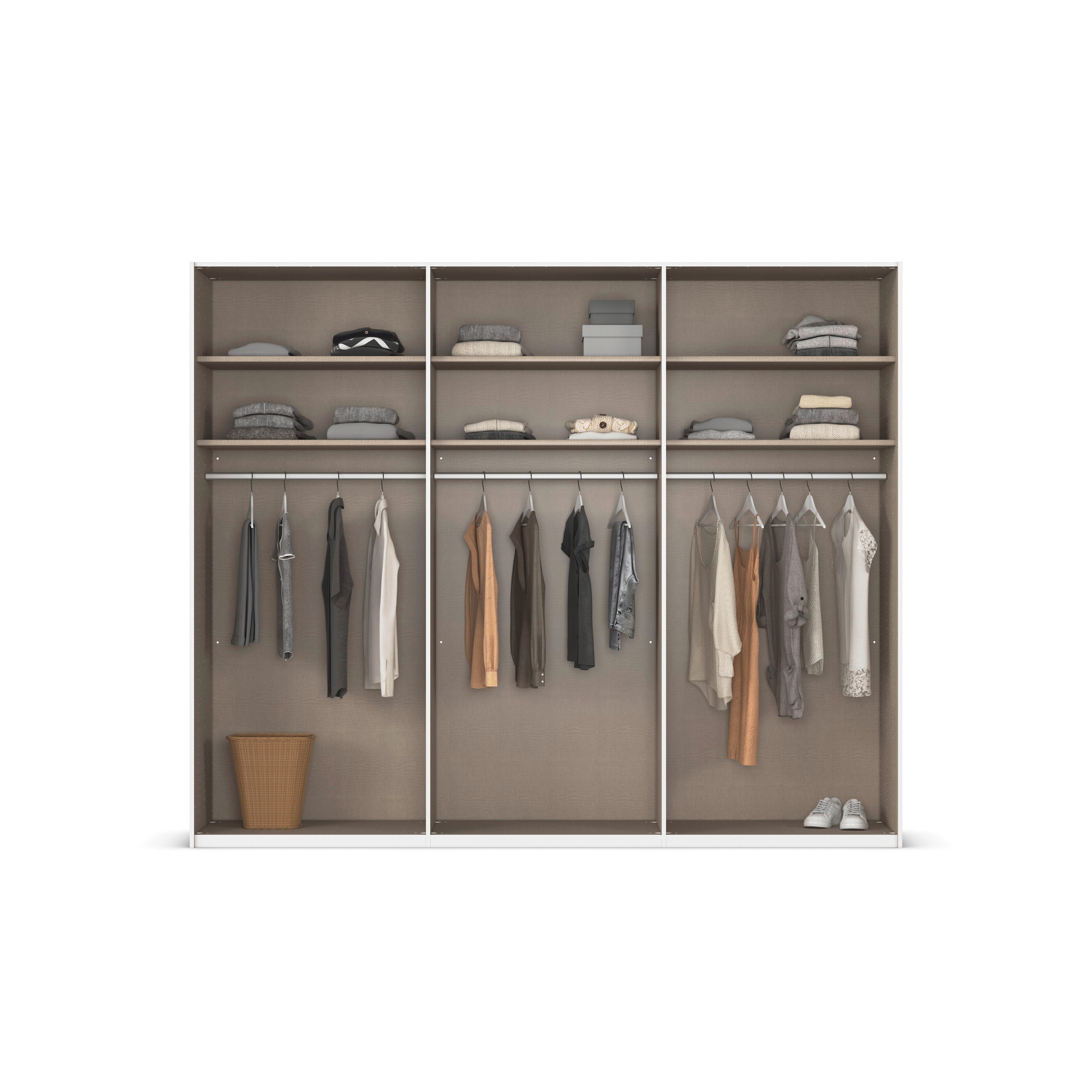 rauch Schwebetürenschrank »Kleiderschrank Schrank Garderobe Schlafzimmerschrank SCALE-TRIO«, edle dreigeteilte Front mit 2 Zierleisten Glasfront MADE IN GERMANY