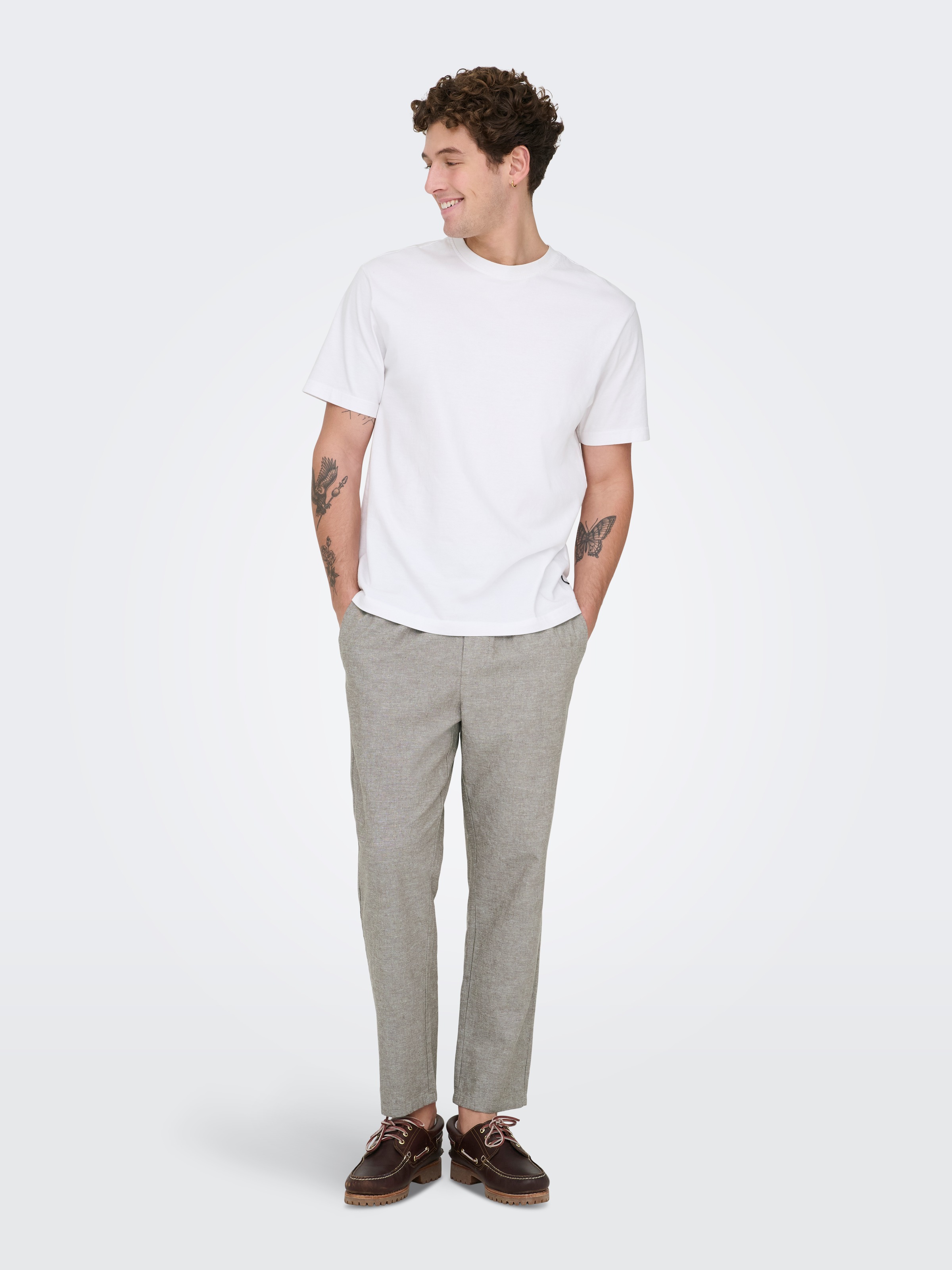 ONLY & SONS Schlupfhose »ONSLINUS CROP 0007 COT LIN PNT NOOS«  Baumwolle mit Leinen, Gummizug und Kordel