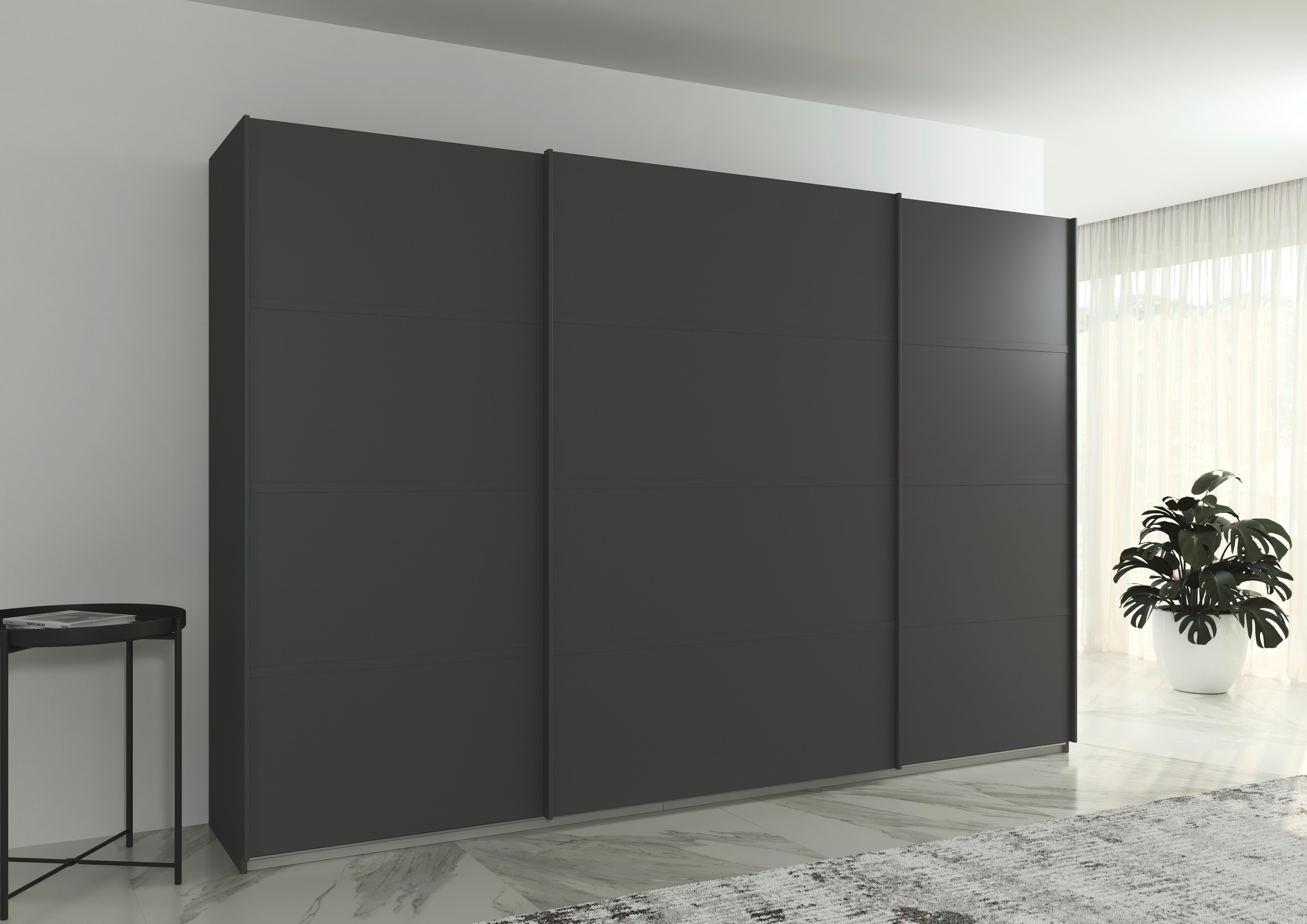 rauch Kleiderschrank »Schwebetürenschrank Garderobe Schrank TOP ANGEBOT Avola«, (in 3 verschiedenen Ausstattungen BASIC/CLASSIC/PREMIUM), mit eleganten Zierleisten in Chrom, Schwarz oder Weiß MADE IN GERMANY