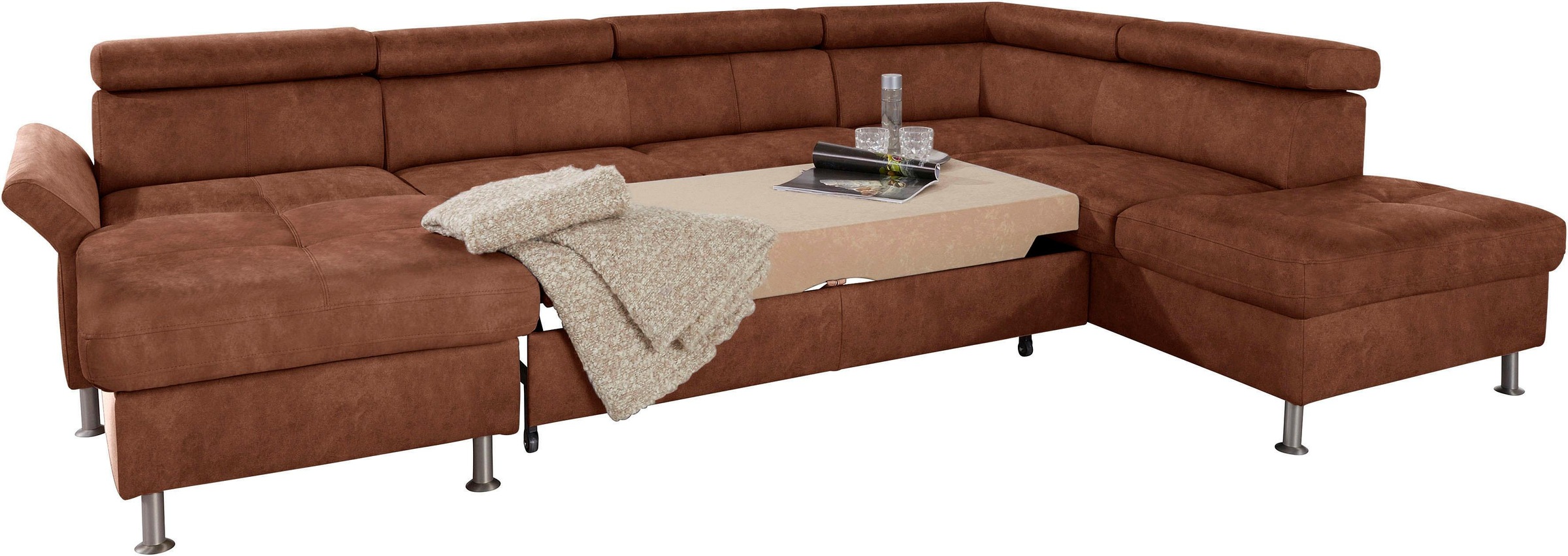 exxpo - sofa fashion Wohnlandschaft »Maretto, bequem und komfortabel, aufwendige Sitzsteppung, U-Form«, inkl. Kopfteilverstellung für mehr Sitzkomfort, wahlweise Bettfunktion