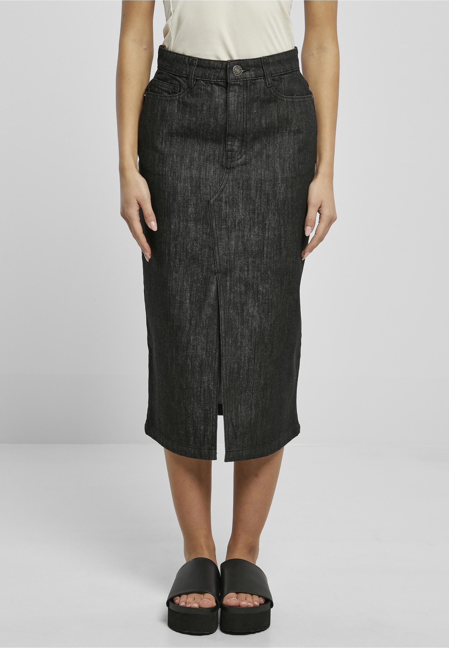 URBAN CLASSICS Jerseyrock »Urban Classics Damen Ladies Midi Denim Skirt« 1 Stk.