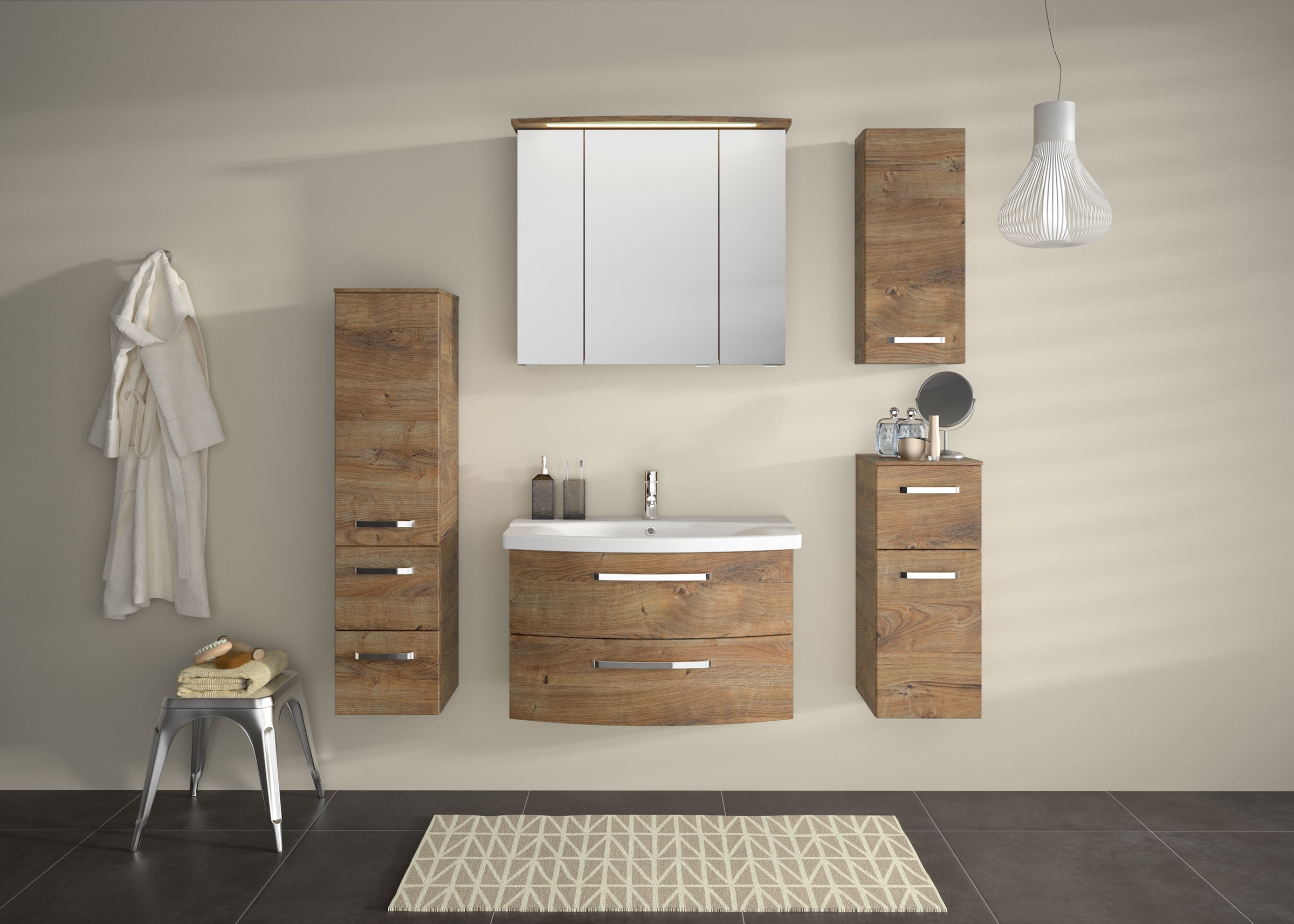 Saphir Hängeschrank »Serie 4010 Wand-Badschrank 30 cm breit mit 1 Tür, 2 Glas-Einlegeböden«, Badezimmer-Hängeschrank inkl. Türdämpfer, Wandschrank 70 cm hoch