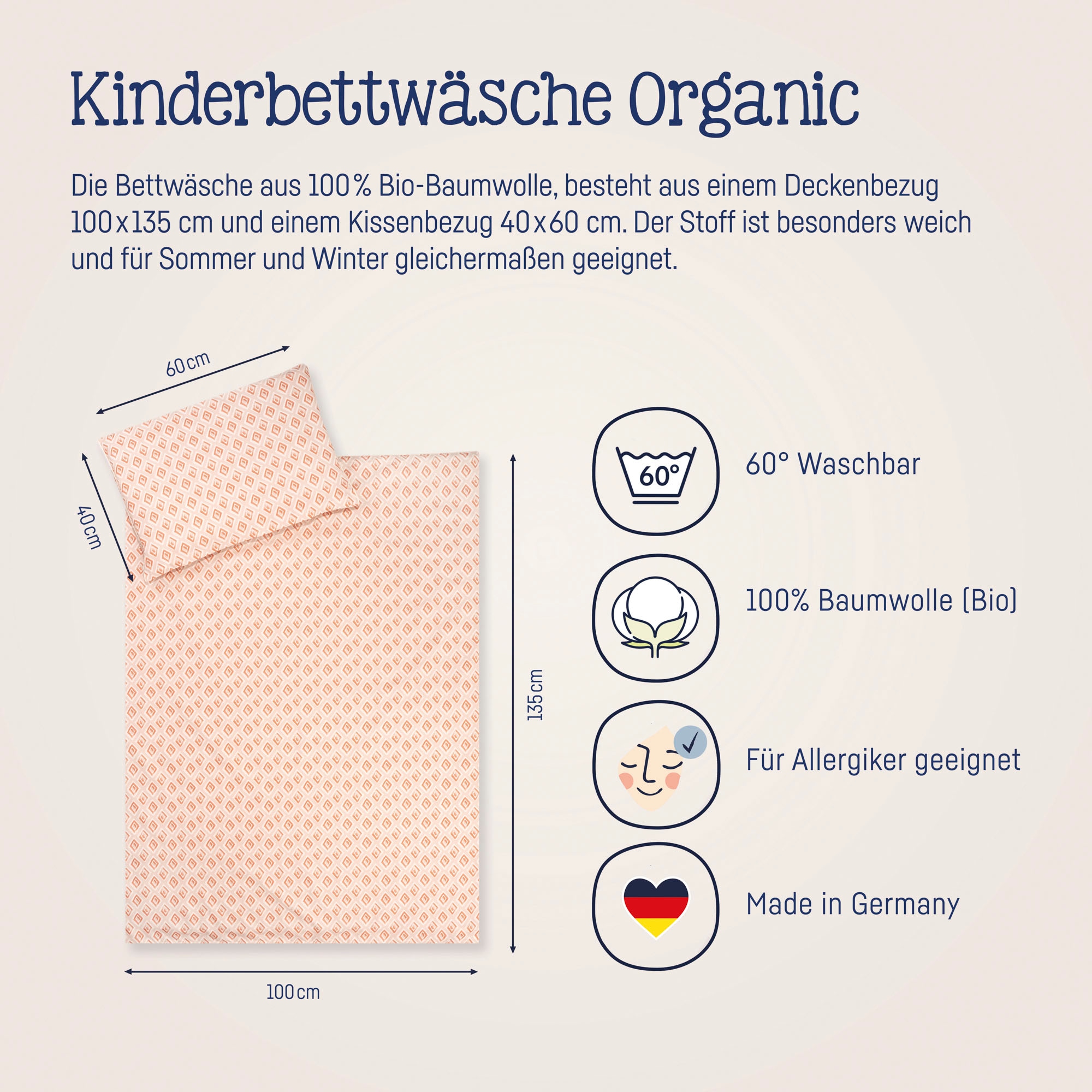 Julius Zöllner Kinderbettwäsche »Baby- und Kinderbettwäsche aus 100% Bio-Baumwolle«, erhältlich in den Größen 80x80+35x40cm und 100x135+40x60cm