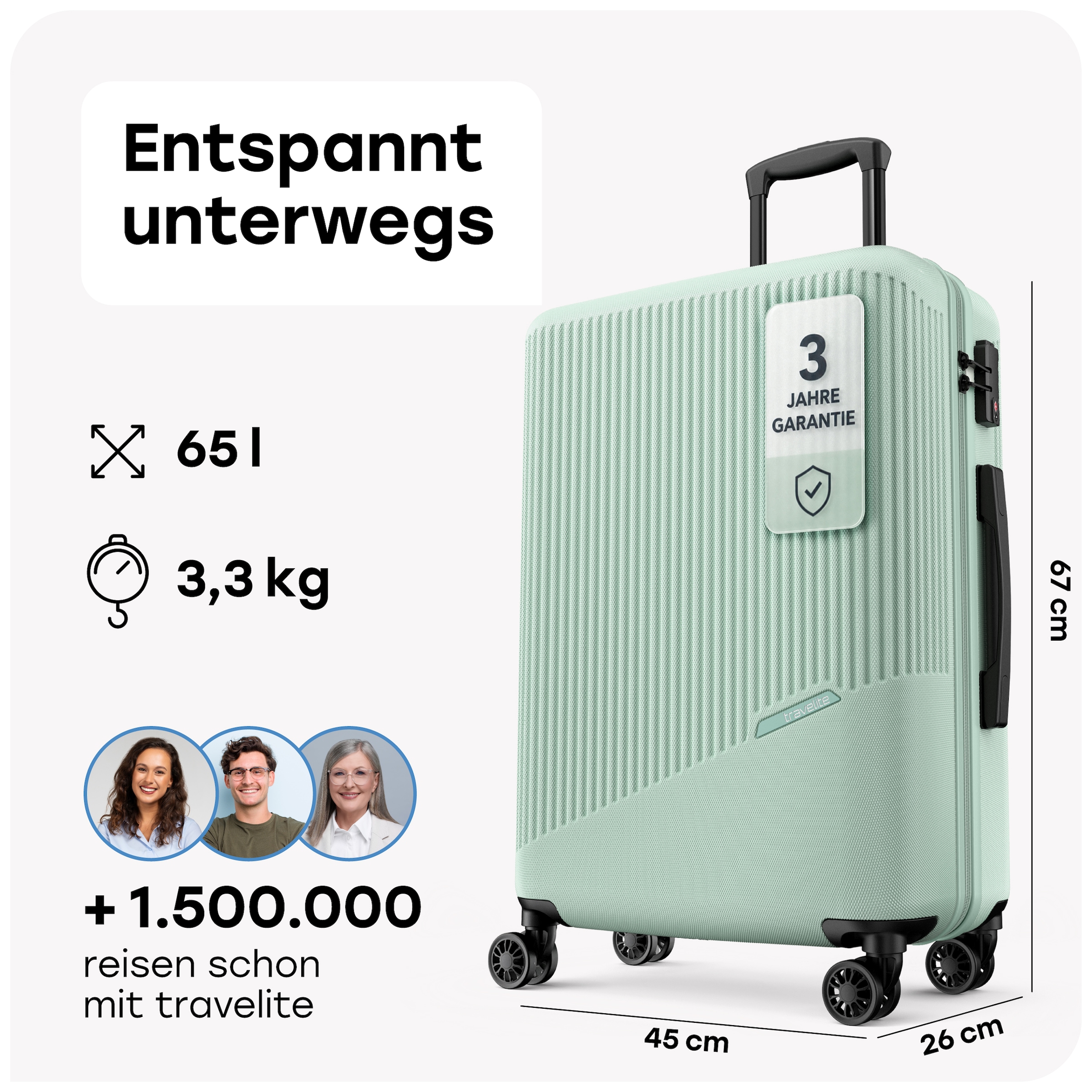 travelite Hartschalen-Trolley »BALI Reisekoffer Hartschale« 65 l 4 Rollen TSA-Schloss – robustes Reisegepäck