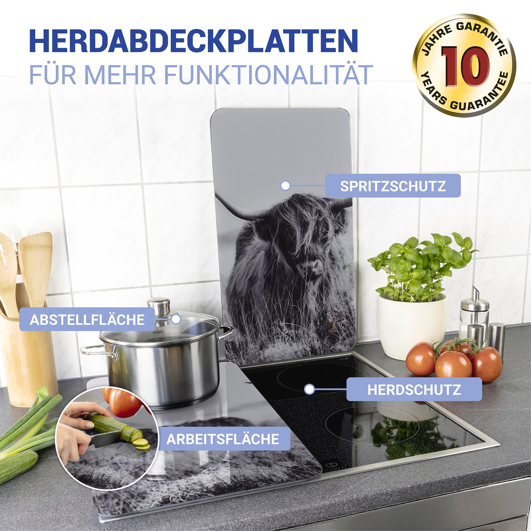 WENKO Herd-Abdeckplatte »Universal Modell Highland Cattle« Herdabdeckung fü günstig online kaufen