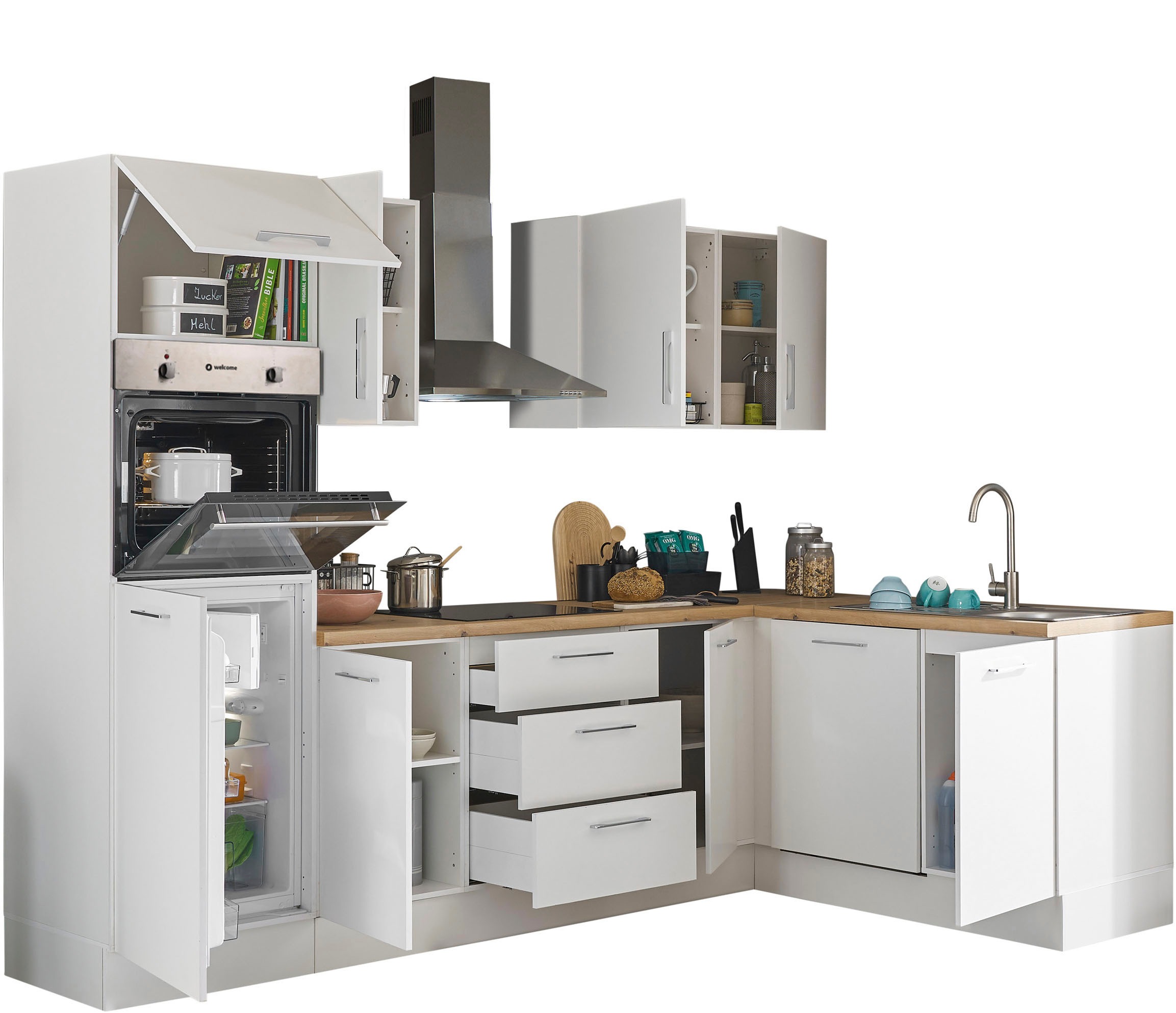 BASIC by Balculina Winkelküche »Turin«, Stellbreite 280x175 cm, wahlweise mit E-Geräten