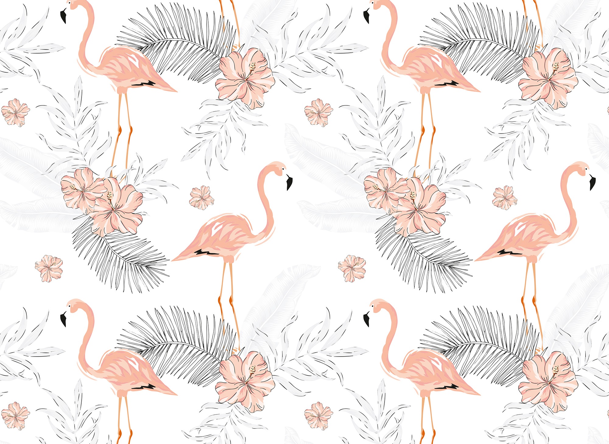 Fototapete Palmen Flamingo Orange Weiß 3,50 m x 2,55 m FSC® günstig online kaufen