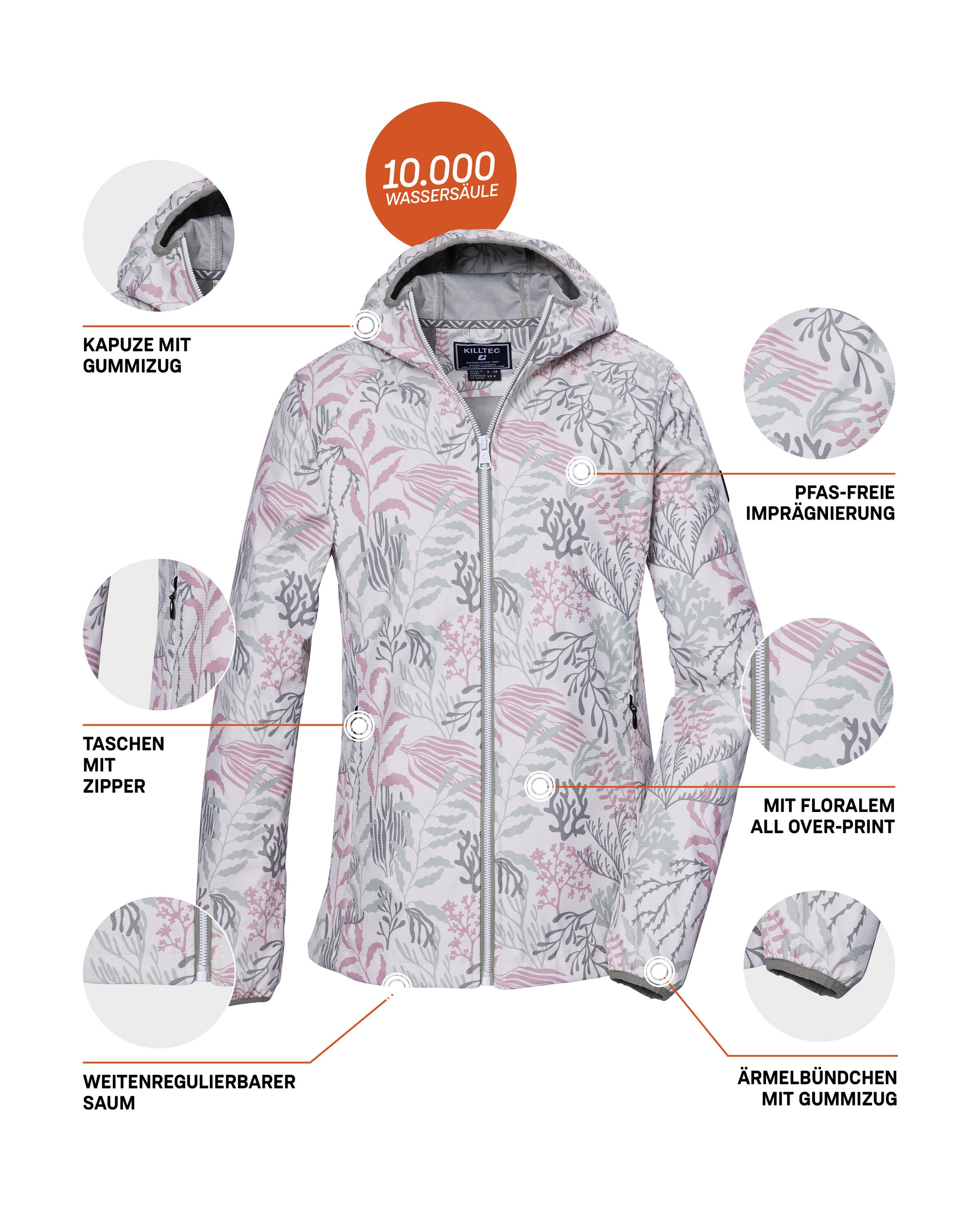Killtec Softshelljacke »KOS 56 WMN SFTSHLL JCKT«, Wasserabweisende, winddichte Softshelljacke mit floralem Print