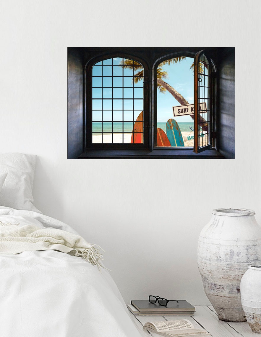 queence Wandsticker »Surf«, Wandsticker, Wandbild, selbstklebend, 3D, Fenster