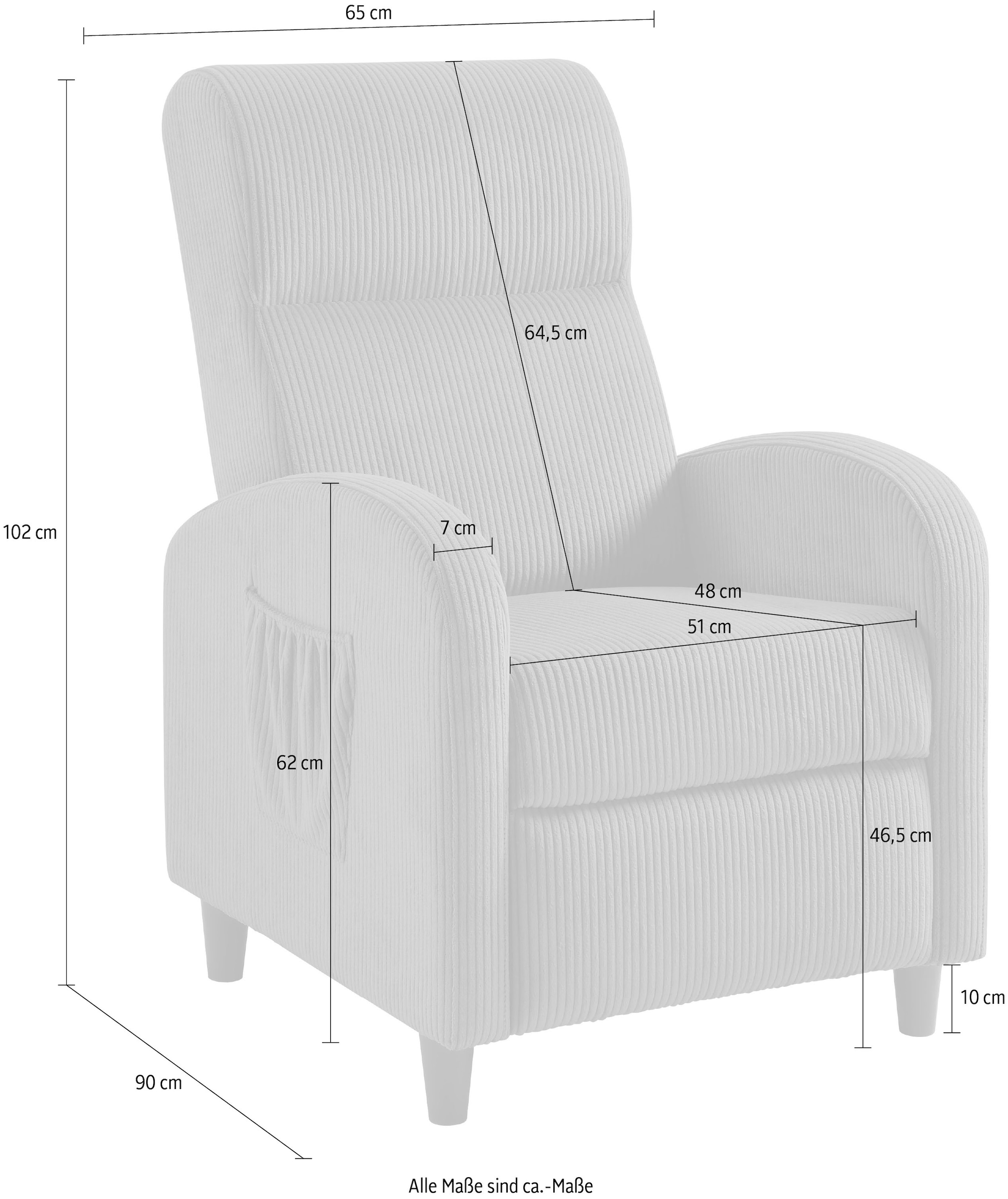 ATLANTIC home collection Relaxsessel »Tom«, mit Relaxfunktion, inklusive seitlicher Tasche