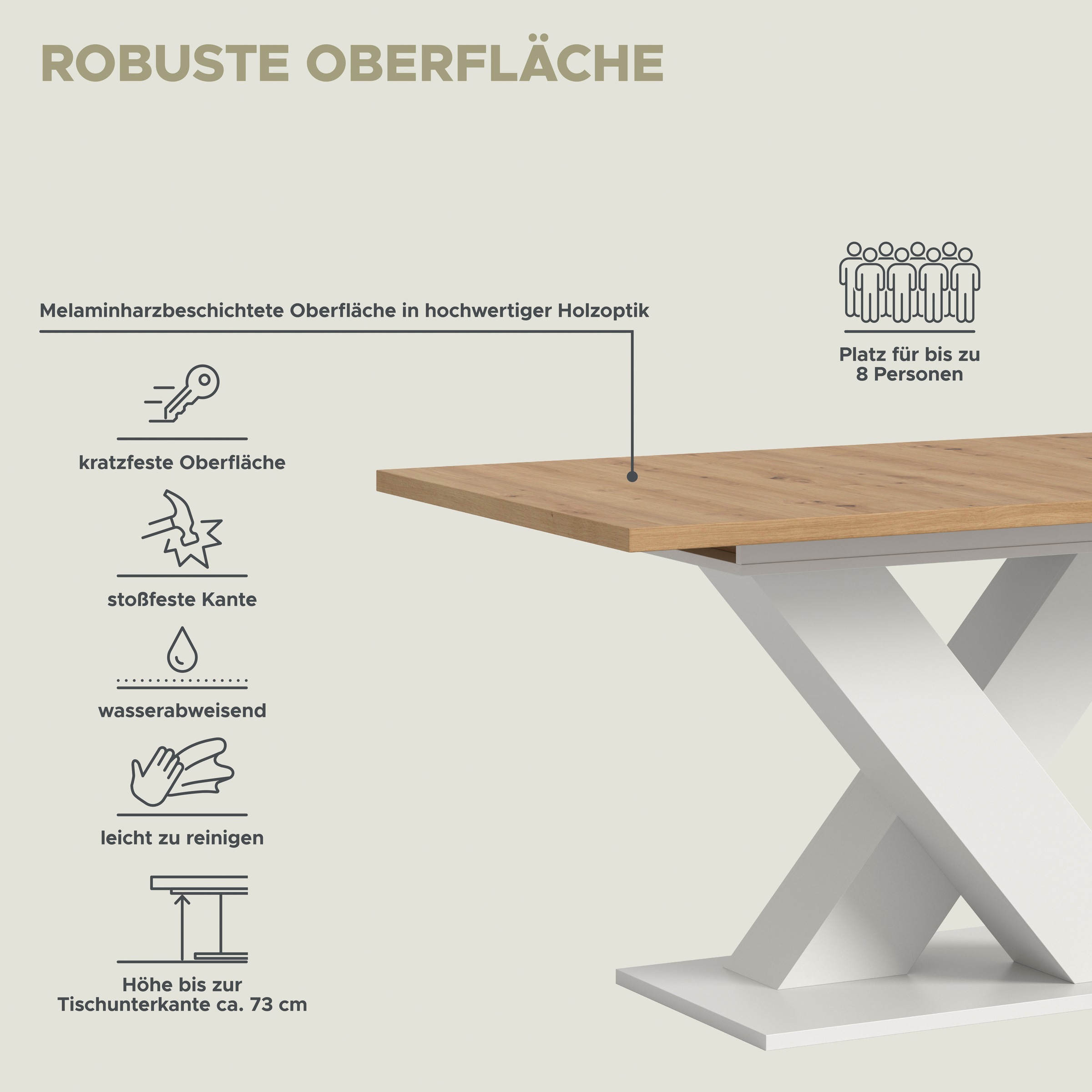 INOSIGN Esstisch »Motus, ausziehbar 150 -190 cm, inklusive 40 cm Einlegeplatte«, (Set, 1 St.), X-Gestell mit Bodenplatte, Tisch, Küchentisch, Esszimmer, Küche