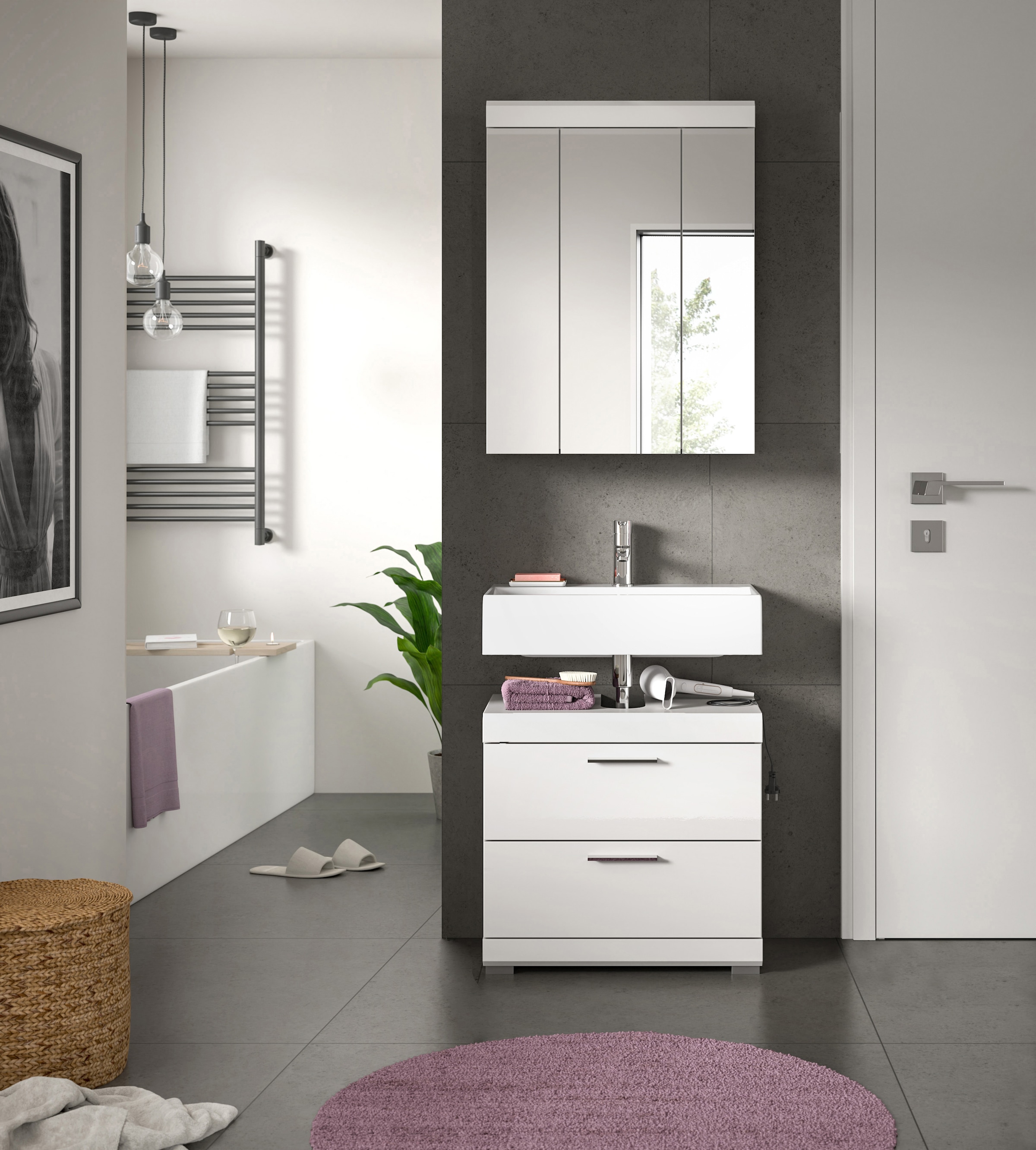 INOSIGN Badmöbel-Set »Siena, 2 tlg., bestehend aus: Waschbeckenunterschrank, Spiegelschrank«, (Set), in verschiedenen Farben erhältlich, Badmöbel, Kombination, Badezimmer