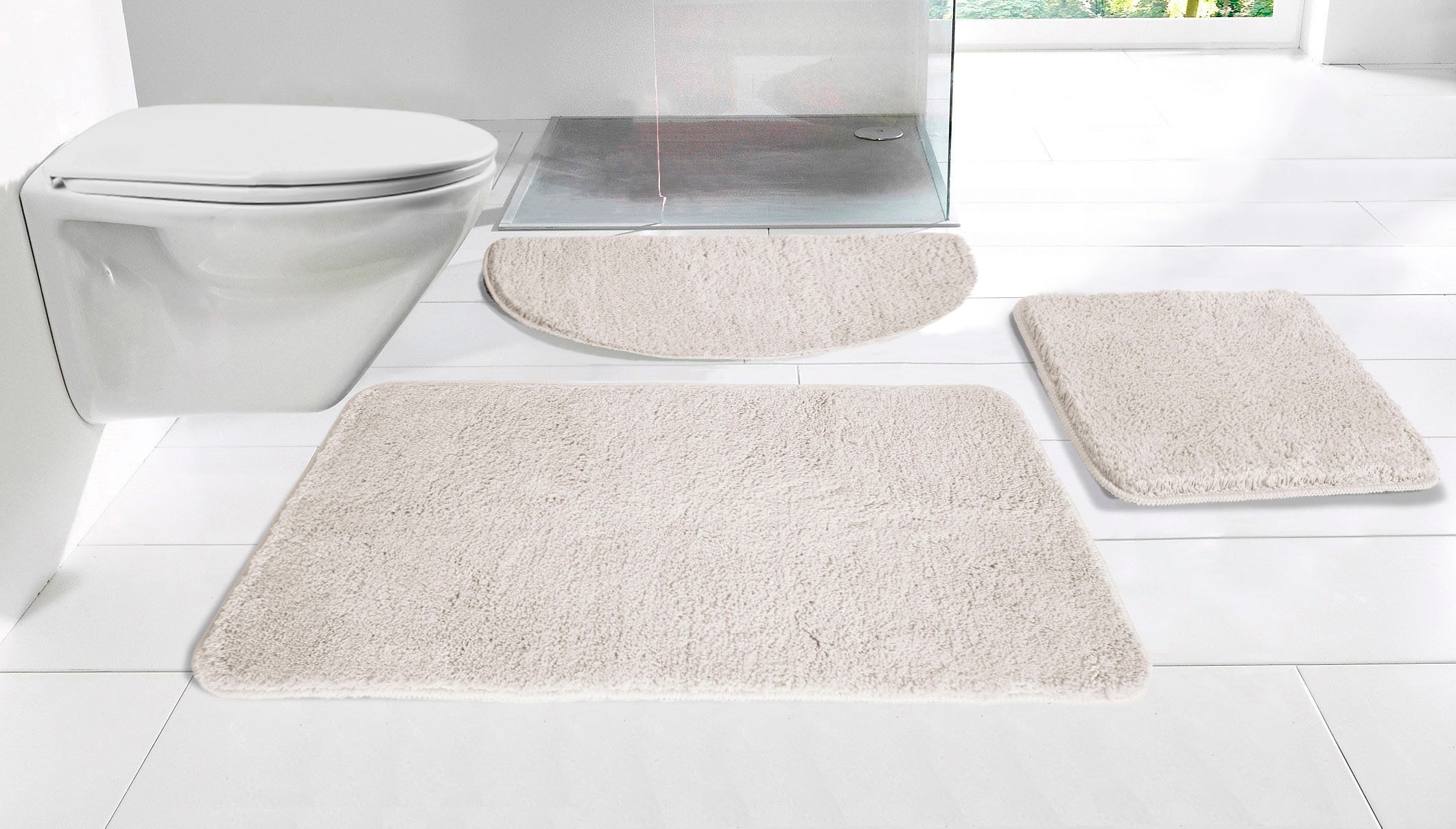 my home Badematte »Inga, Badezimmer Teppich, Badvorleger«, rutschhemmend beschichtet, schnell trocknend-strapazierfähig-fußbodenheizungsgeeignet, Badteppich, unifarben, weich, als halbrund und rechteckig erhältlich