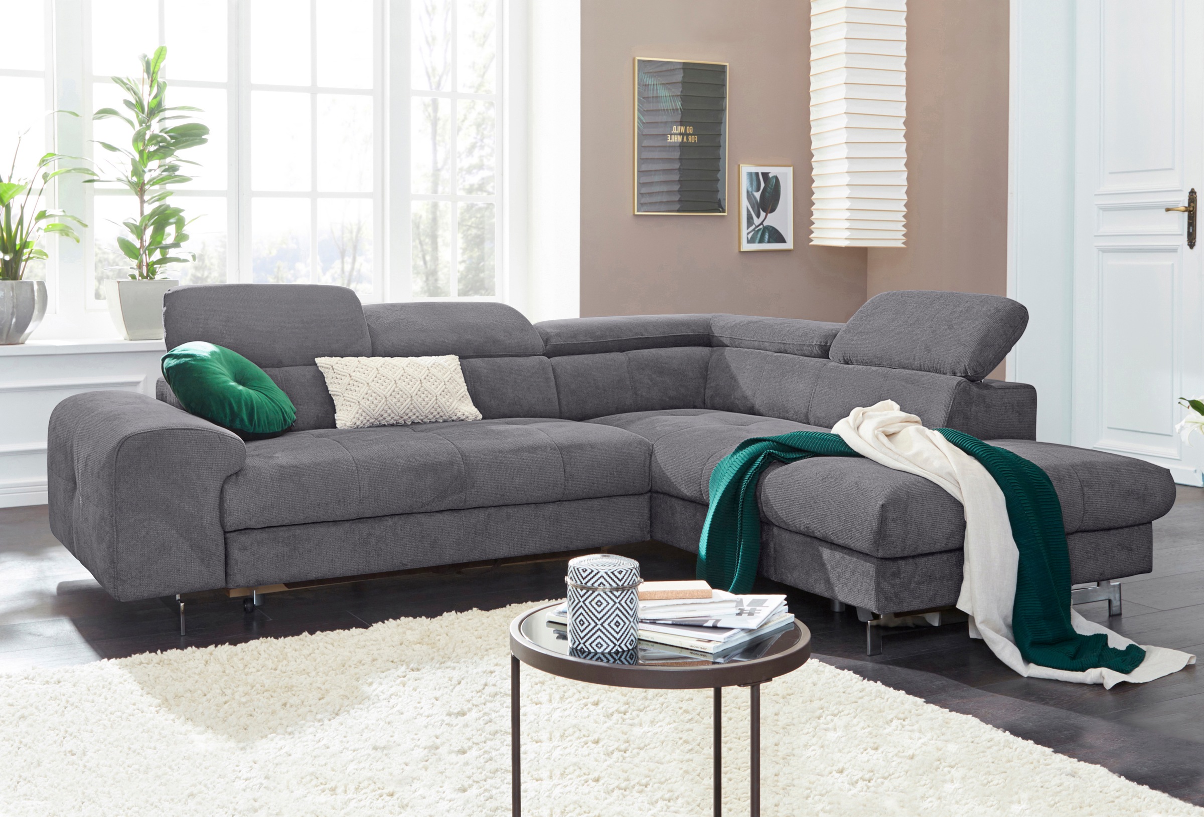 COTTA Polstergarnitur »Chef L-Form«, (Set, 2 tlg.), Set bestehend aus: Ecksofa mit Kopfteilverstellung & Hocker