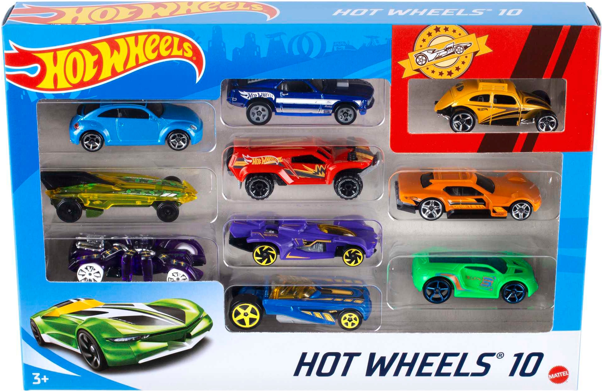 Hot Wheels Spielzeug-Auto »Hot Wheels Set mit 10 Fahrzeugen«, (Set, 10 tlg.), im Maßstab 1:64, sortiert