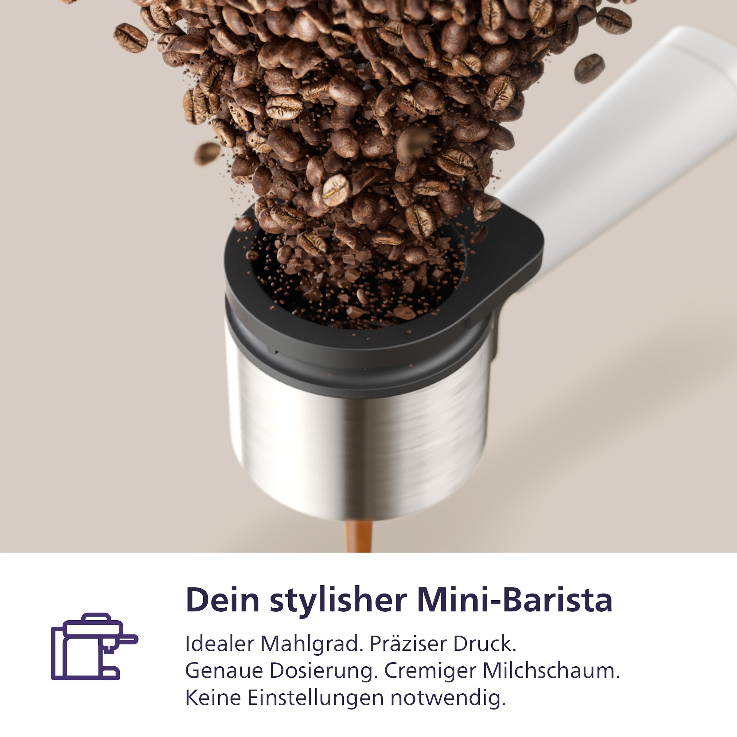 PHILIPS baristina Espressomaschine »Latte BAR400/00 mit Mahlwerk für ganze Bohnen und Milchschaumdüse« 3 Schaumarten, 16 bar Pumpendruck, Naturweiß/Weiß